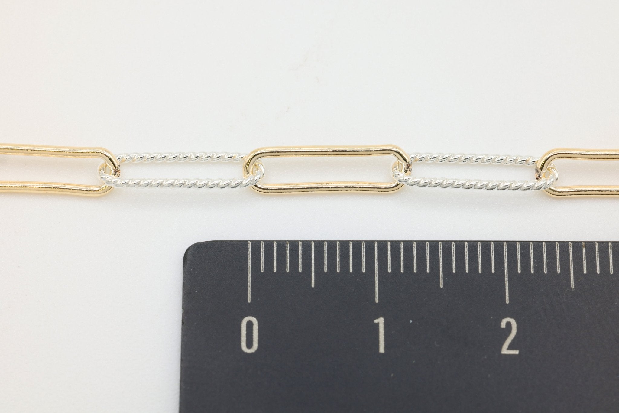 4mm x 13.5mm Elongated Knurled Cable Two Tone Chain, 14/20 Gold - Filled and 925 Sterling Silver, Wholesale, Pay Per Foot, Permanent Jewelry Making Chain - HarperCrown