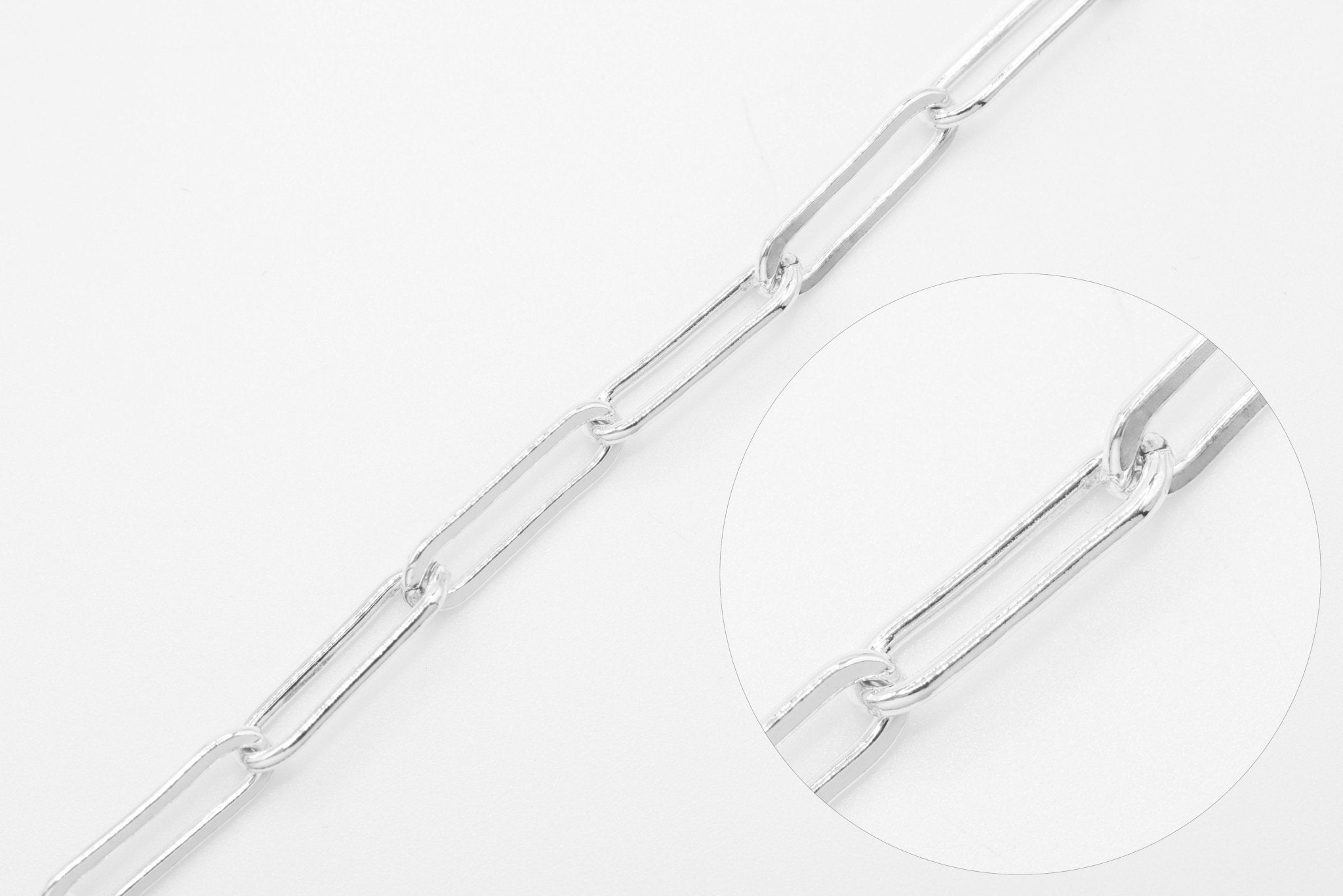 4mm x 13mm Flat Elongated Paperclip Chain, 925 Sterling Silver - HarperCrown