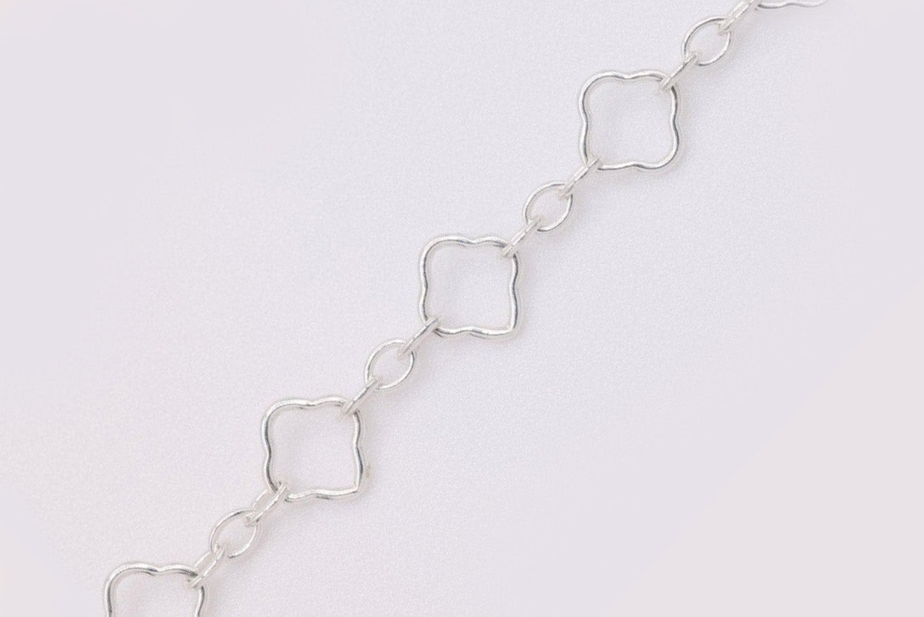 4mm x 4mm Clover Long & Short Krinkle Chain, Sterling Silver, Bulk DIY Spool Pay Per Foot Jewelry Making Chain - HarperCrown