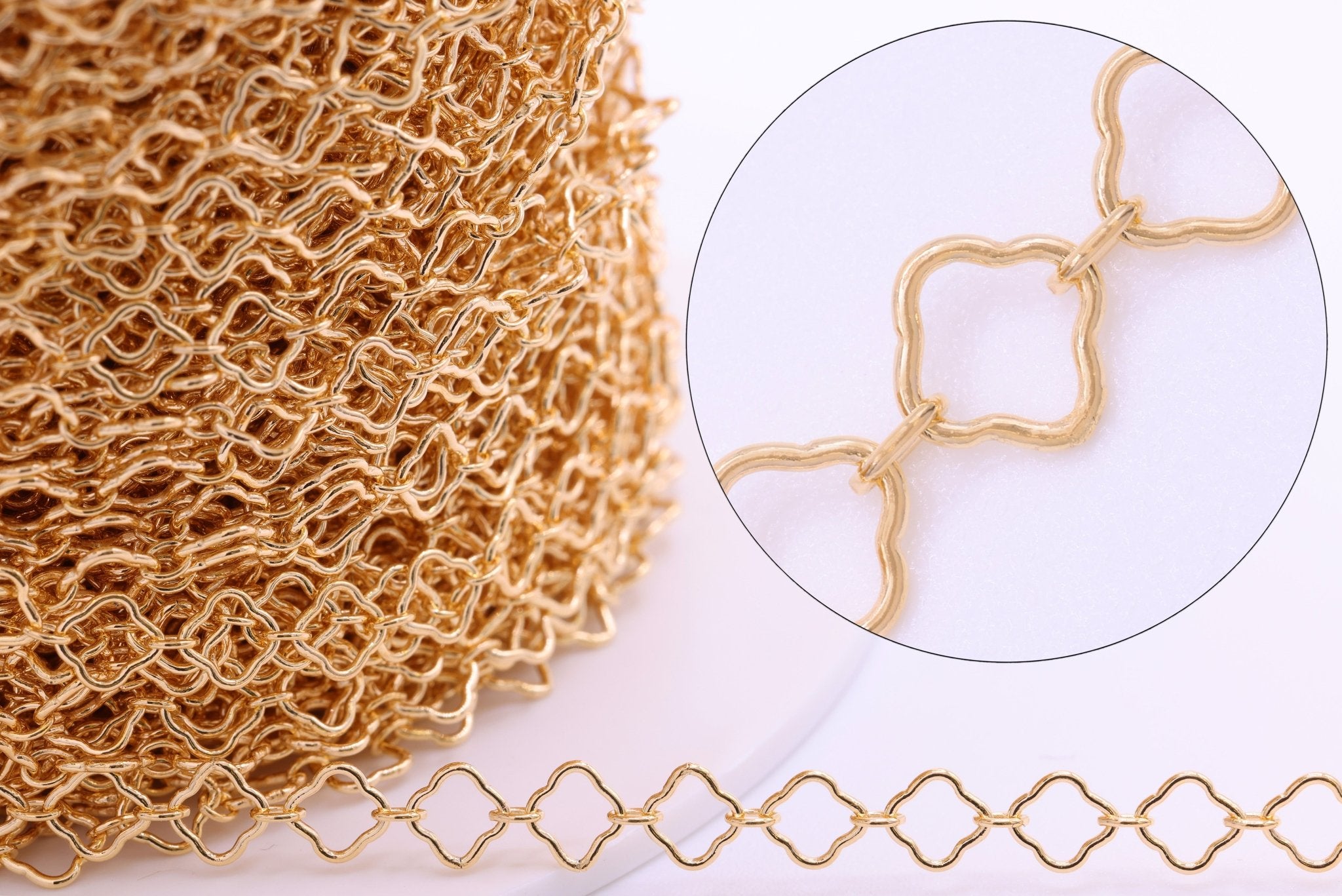 4mm x 4mm Flower Link Chain, 14/20 Gold - Filled, Wholesale, Pay Per Foot, Jewelry Making Chain - HarperCrown