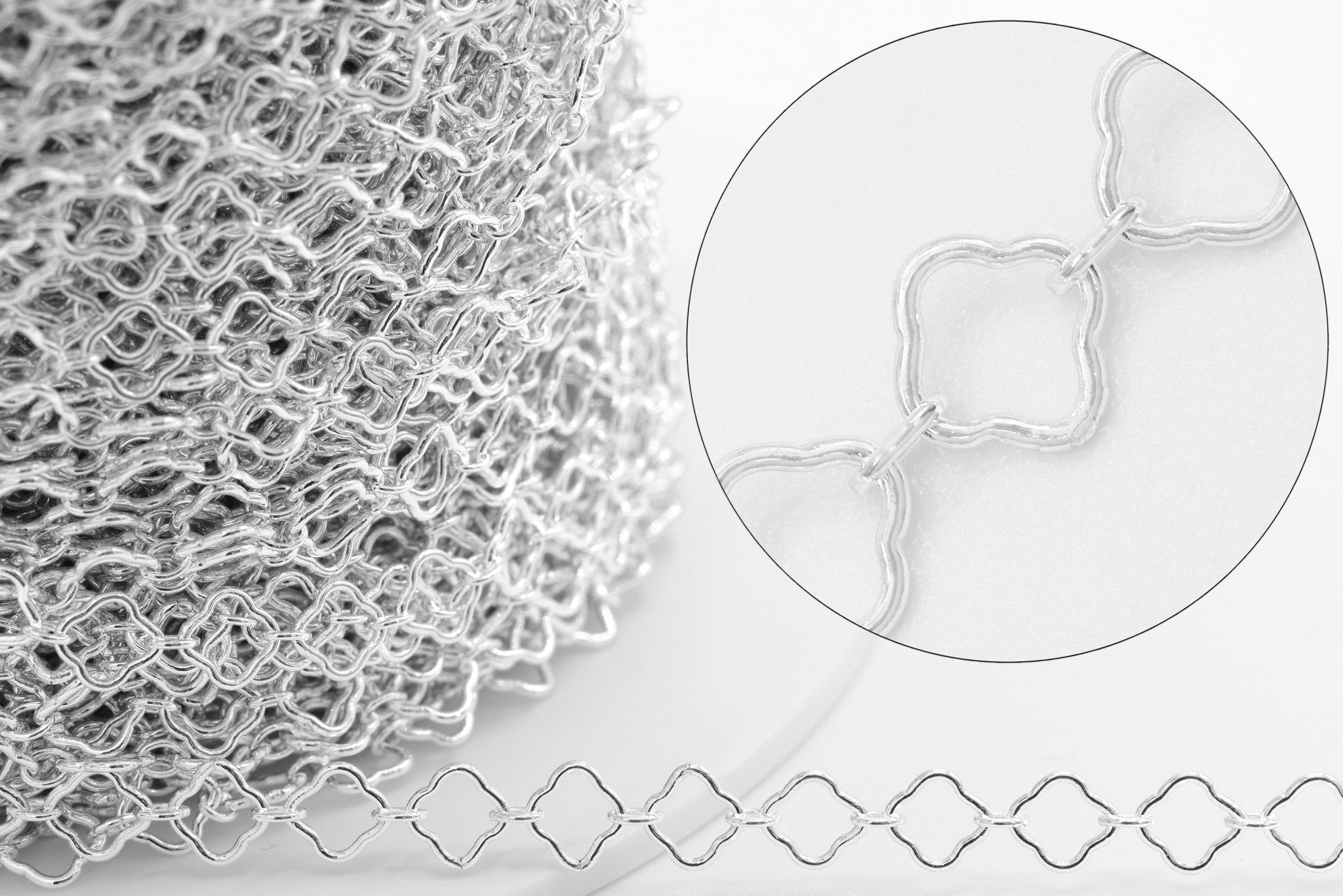 4mm x 4mm Flower Link Chain, 925 Sterling Silver, Bulk DIY Spool Pay Per Foot Jewelry Making Chain - HarperCrown