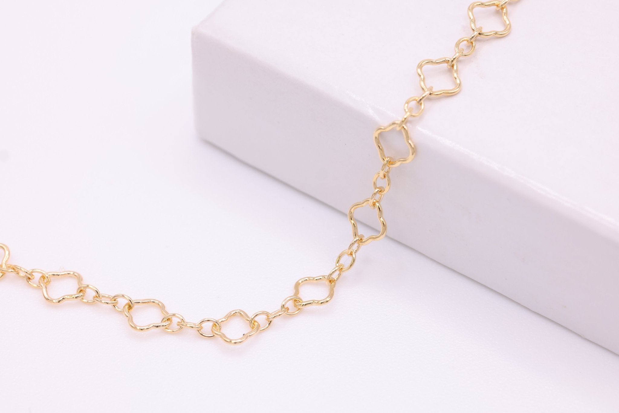 4mm x 4mm Flower Long & Short Chain, 14/20 Gold - Filled, Wholesale, Pay Per Foot, Jewelry Making Chain - HarperCrown