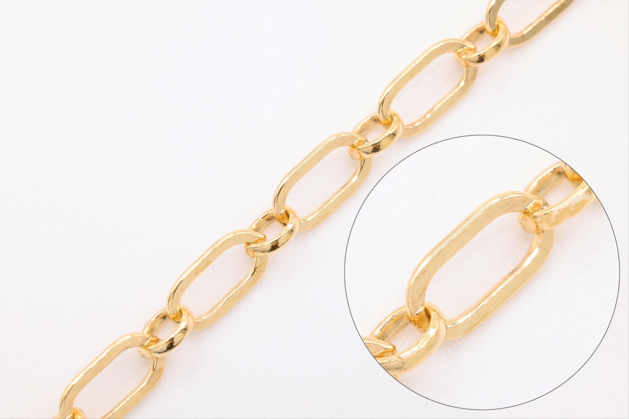4mm x 6mm Long & Short Flat Chain, Gold - Filled, Bulk DIY Spool Pay Per Foot Jewelry Making Chain - HarperCrown
