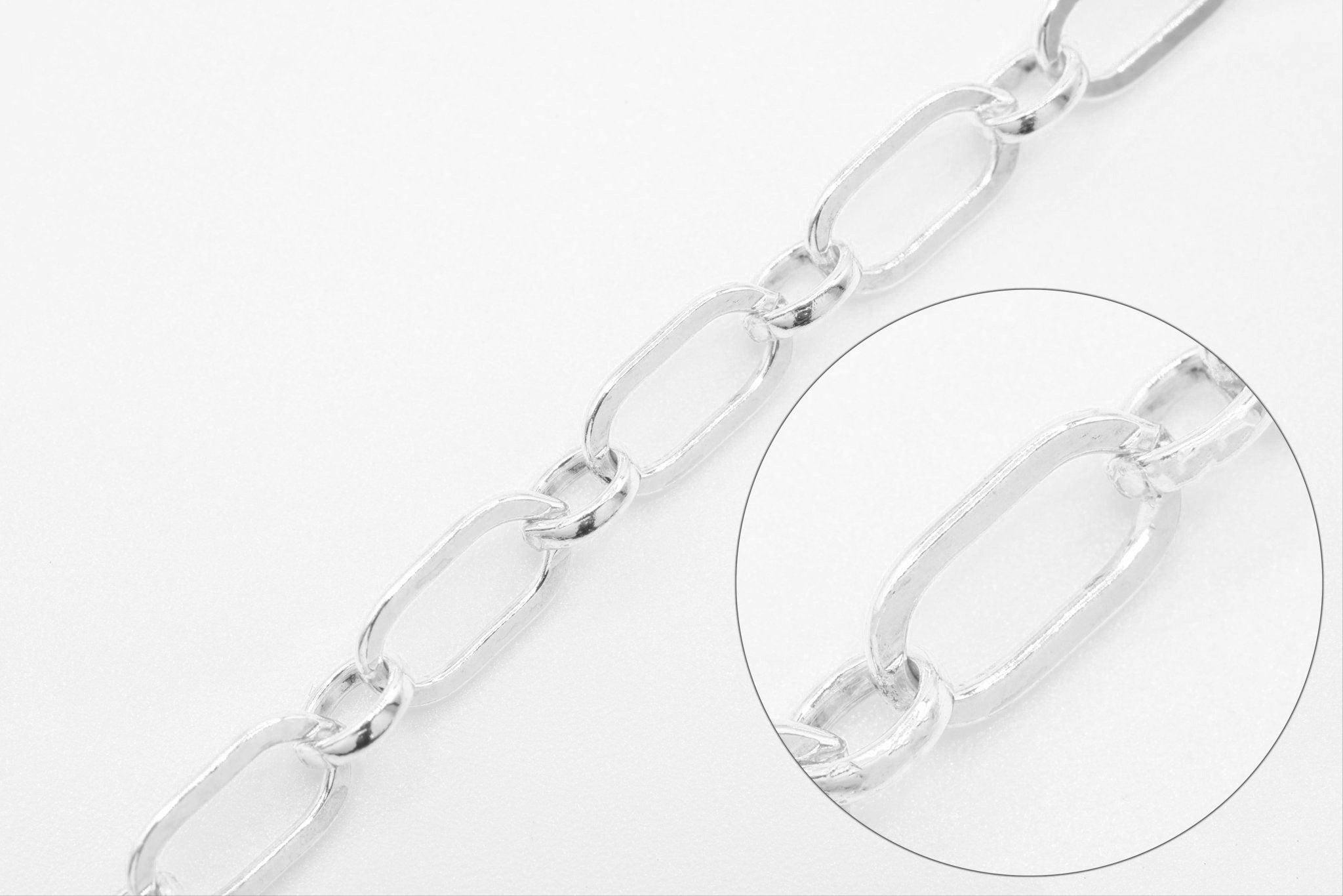 4mm x 6mm Long & Short Flat Chain, Sterling Silver, Bulk DIY Spool Pay Per Foot Jewelry Making Chain - HarperCrown