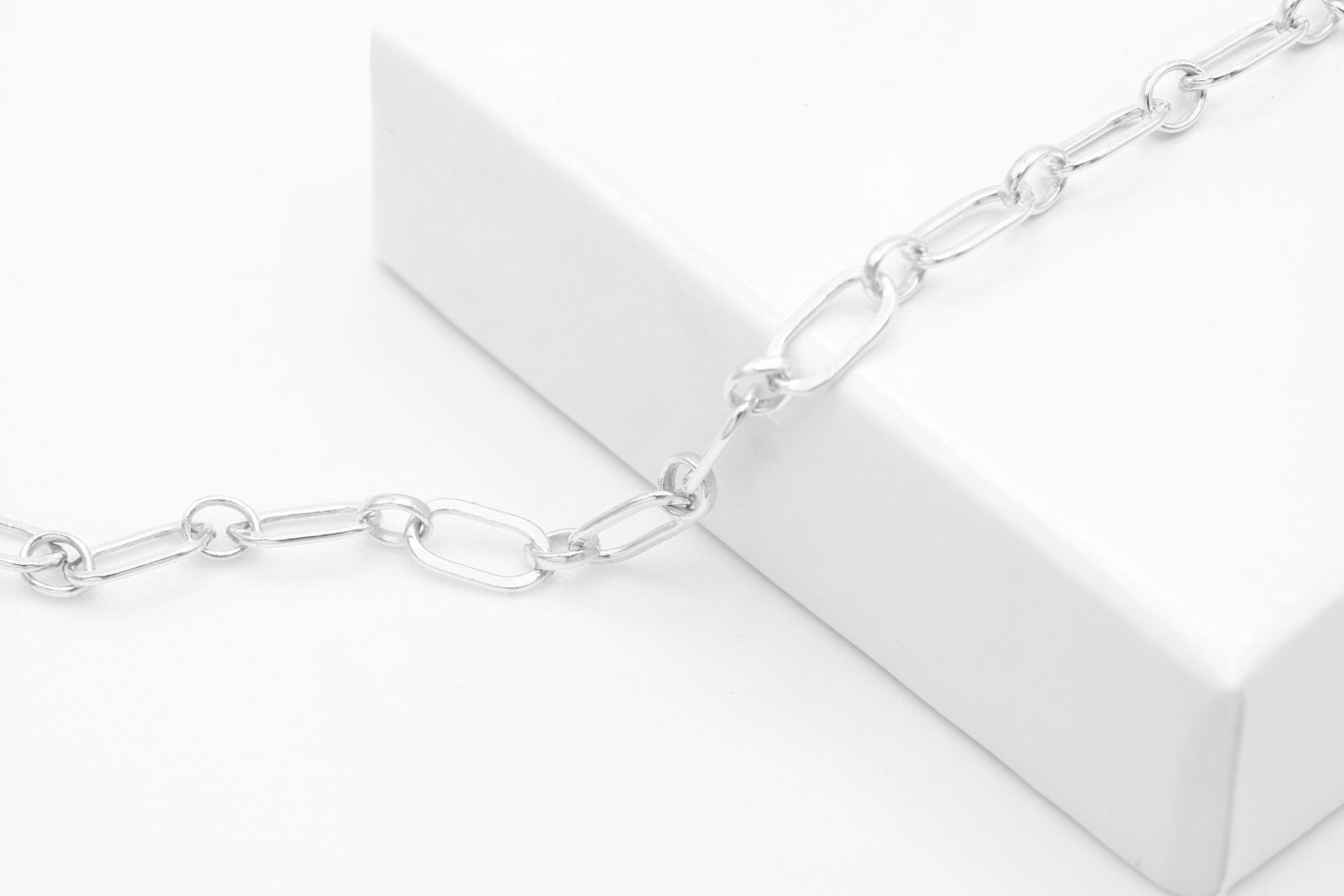 4mm x 6mm Long & Short Flat Chain, Sterling Silver, Bulk DIY Spool Pay Per Foot Jewelry Making Chain - HarperCrown