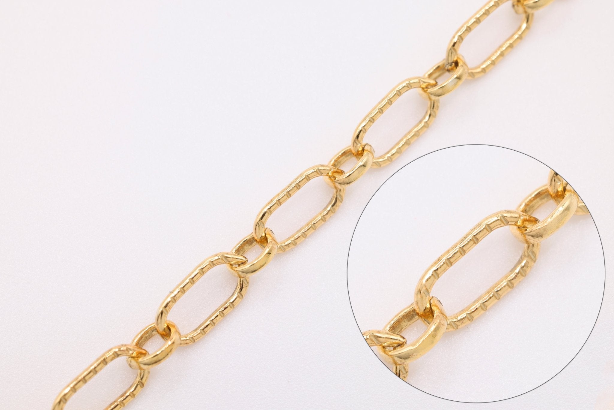 4mm x 6mm Long & Short Textured Chain, Gold - Filled, Bulk DIY Spool Pay Per Foot Jewelry Making Chain - HarperCrown