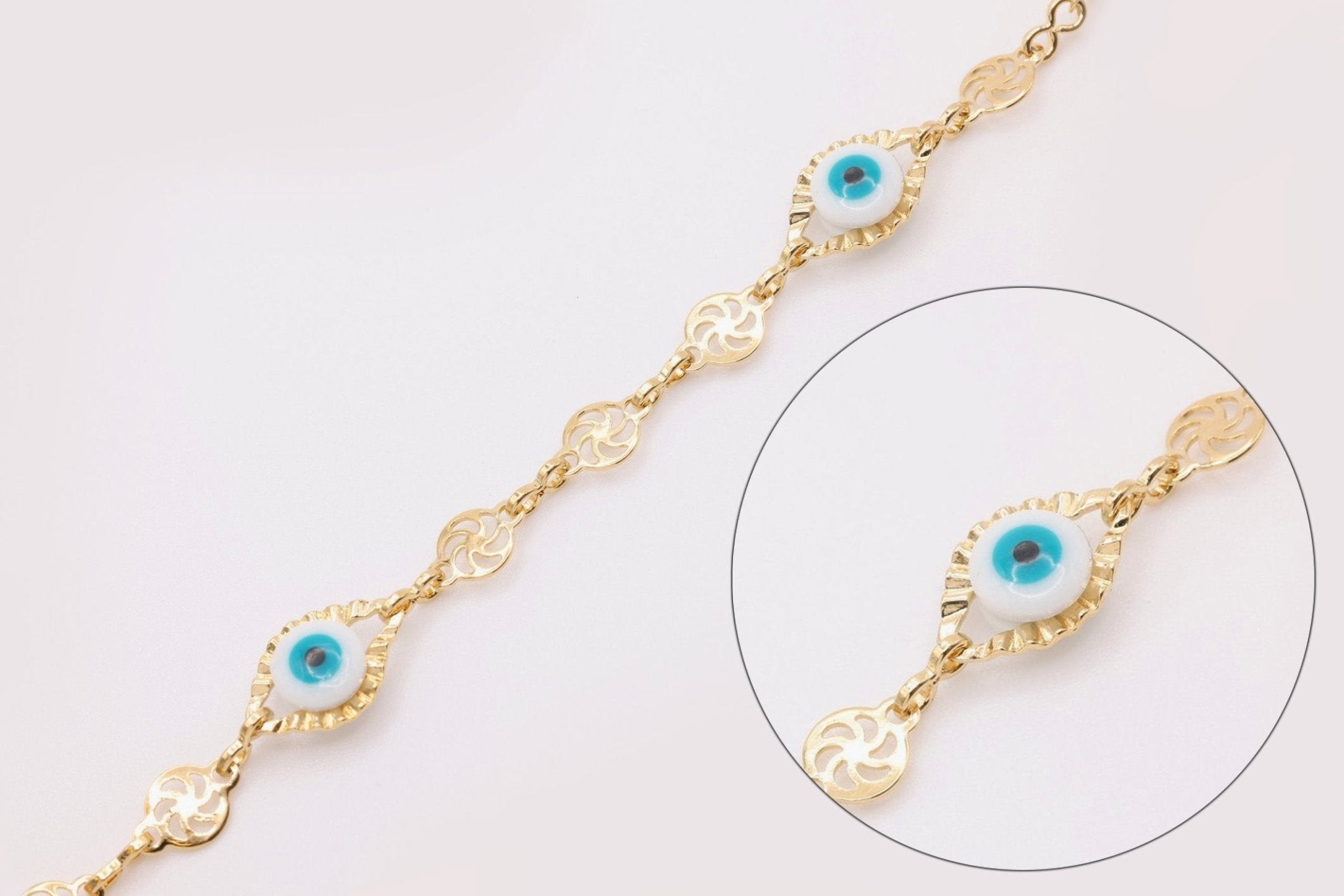 5mm Evil Eye Enamel Chain, 14K Gold Overlay Plated, Wholesale Jewelry Chain - HarperCrown