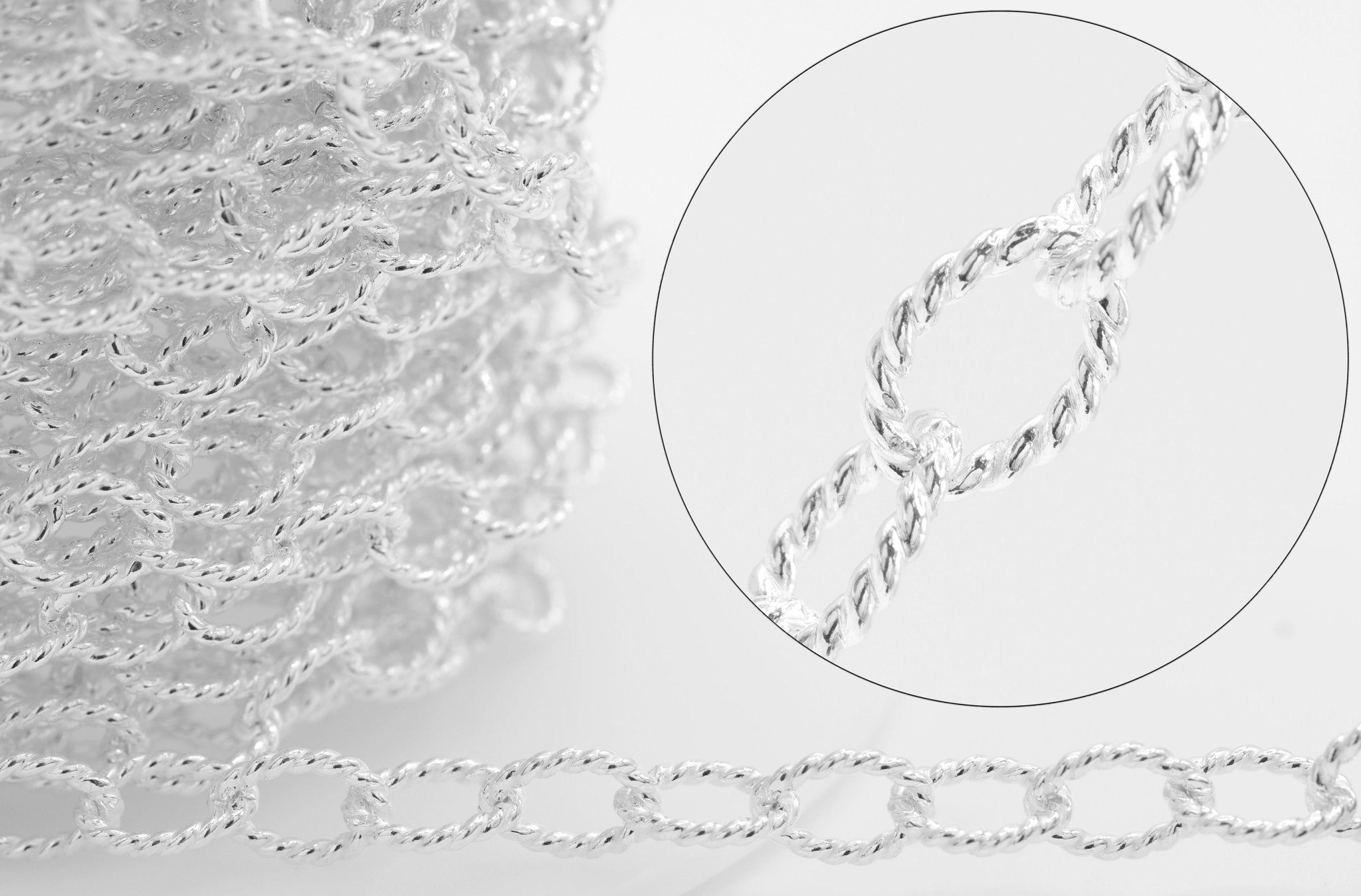 5mm Twisted Knurled Chain, 925 Sterling Silver, Wholesale, Pay Per Foot, Jewelry Making Chain - HarperCrown