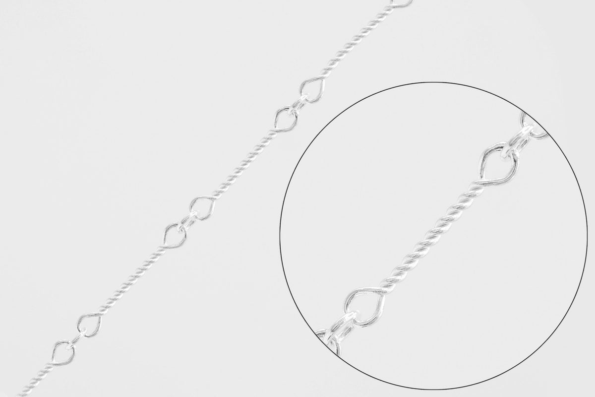 .5mm x 10mm Twisted Bar Chain, 925 Sterling Silver, Wholesale, Pay Per Foot, Jewelry Making Chain - HarperCrown