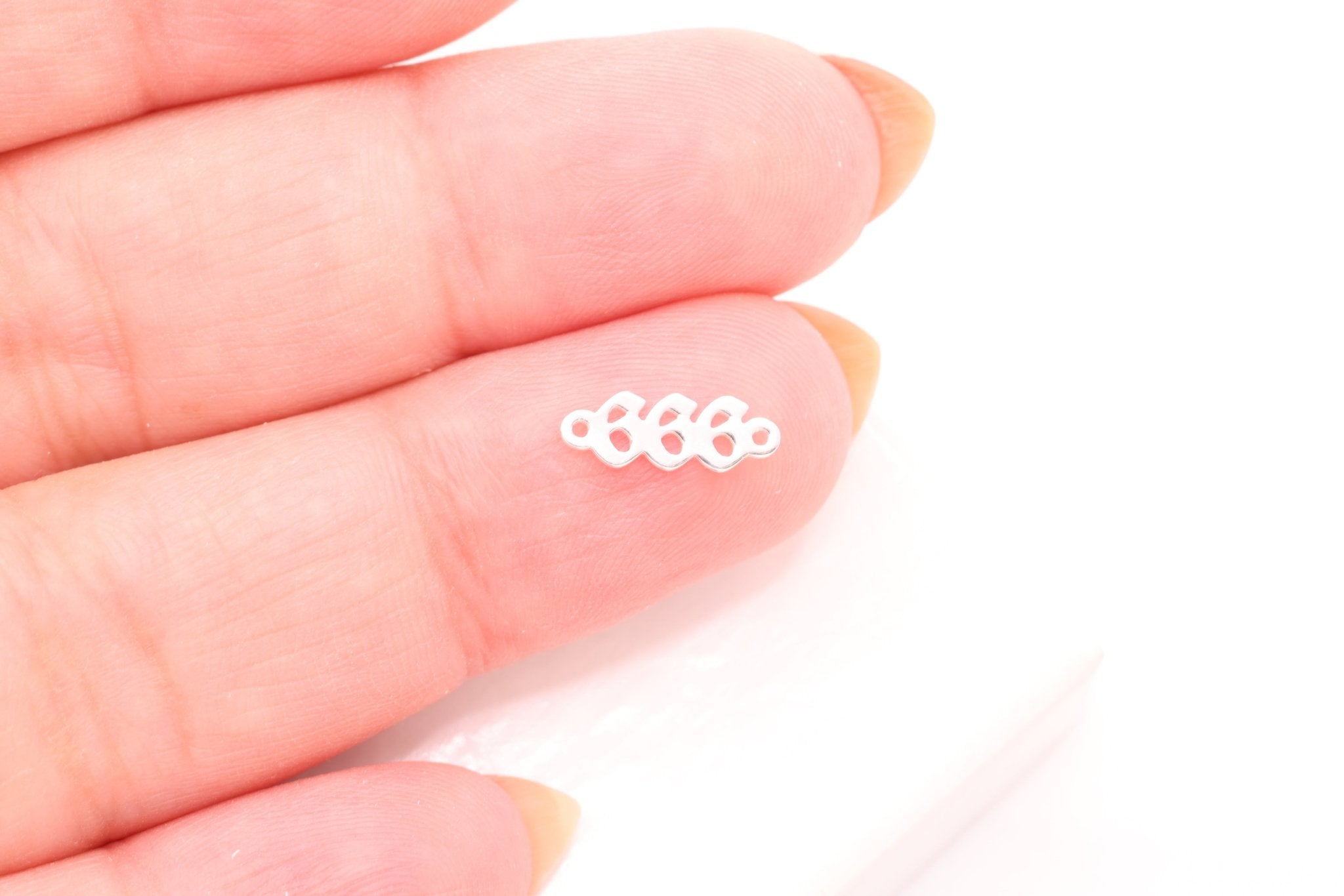 666 Angel Number Charm, 925 Sterling Silver, 9mm x 3mm, Bulk DIY Wholesale Jewelry Making Charm - HarperCrown