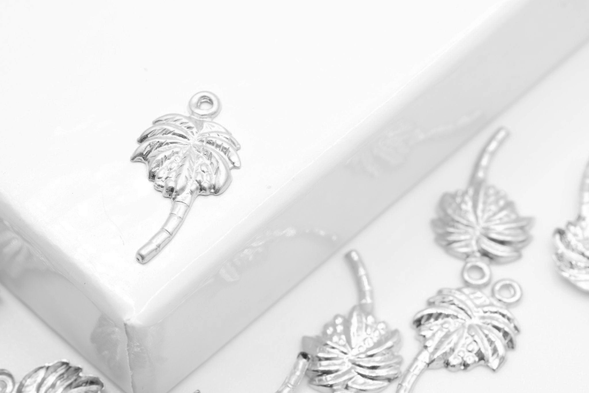925 Sterling Silver Palm Tree Charm, Drop Tropical Island Charm, Wholesale Jewelry Making Charm - HarperCrown
