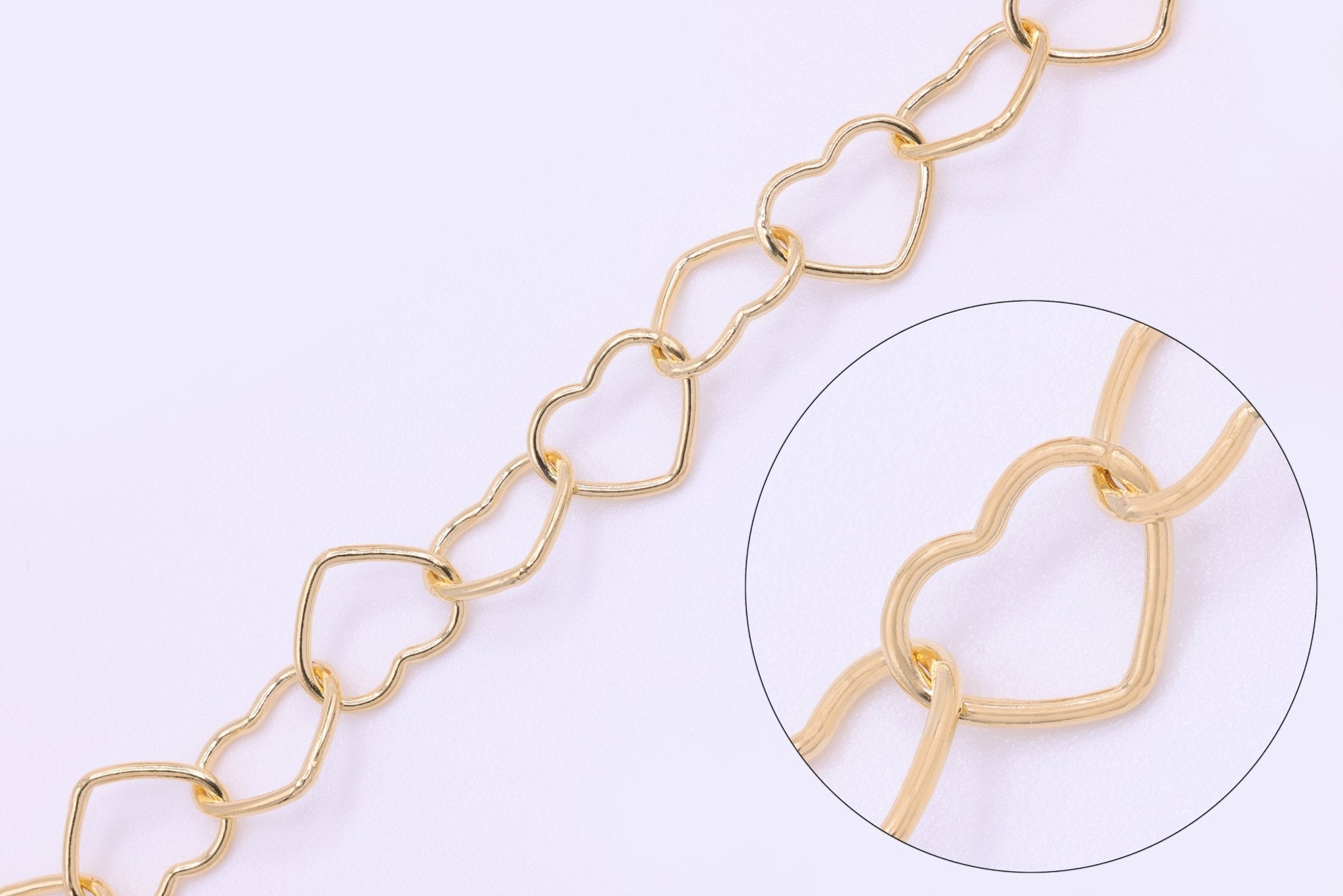 9mm x 8mm Heart Chain, 14/20 Gold - Filled, Wholesale, Pay Per Inch, Jewelry Making Chain - HarperCrown