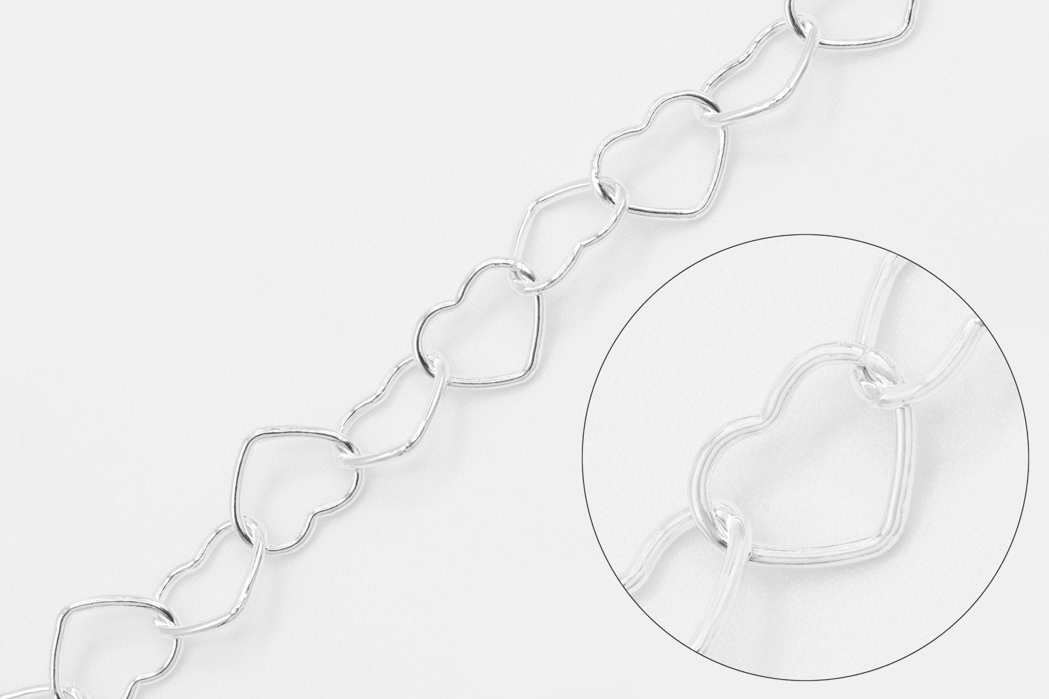 9mm x 8mm Heart Chain, 925 Sterling Silver, Wholesale, Pay Per Inch, Jewelry Making Chain - HarperCrown