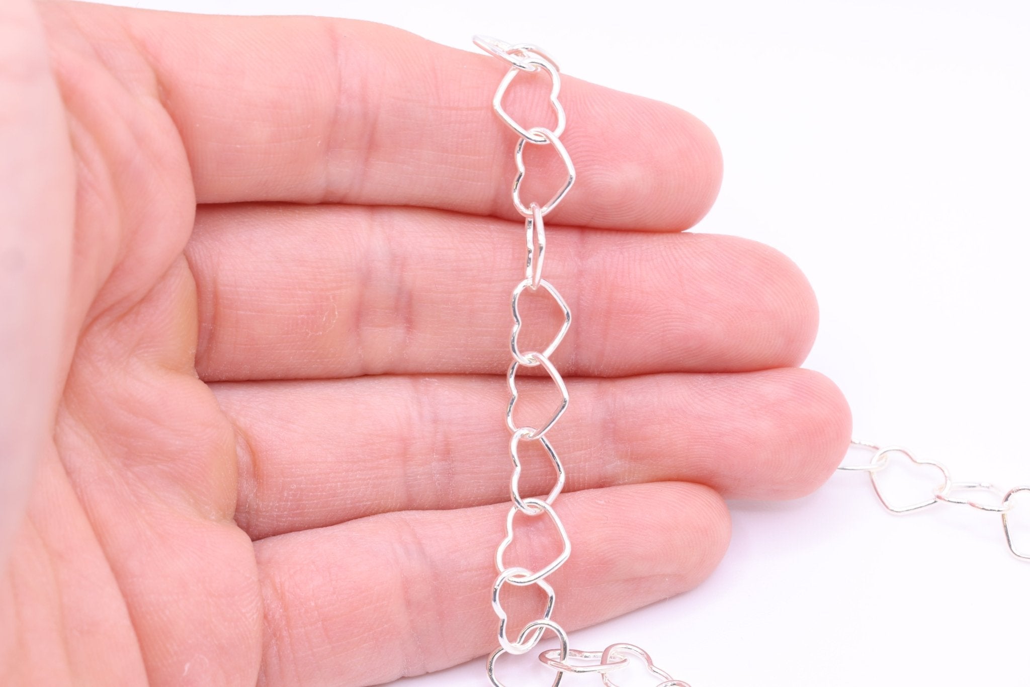 9mm x 8mm Heart Chain, 925 Sterling Silver, Wholesale, Pay Per Inch, Jewelry Making Chain - HarperCrown