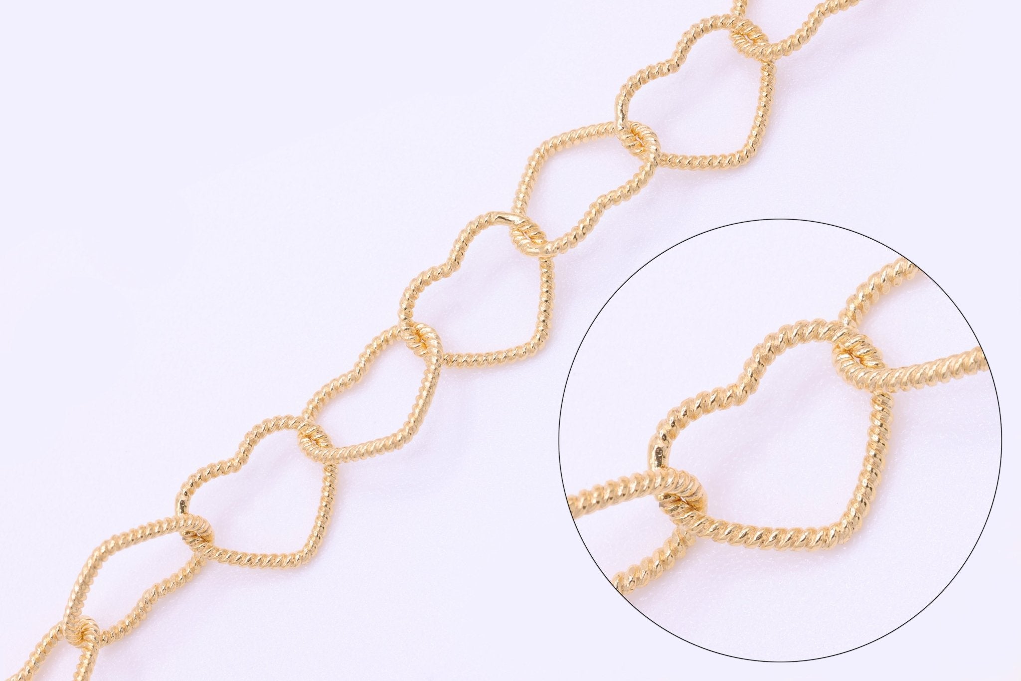 9mm x 8mm Knurled Heart Chain, 14/20 Gold - Filled, Wholesale, Pay Per Inch, Jewelry Making Chain - HarperCrown