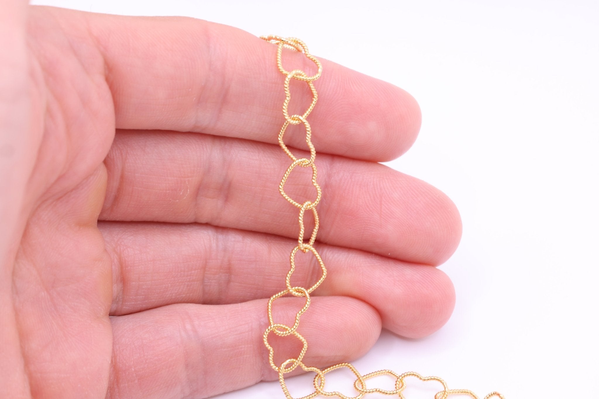9mm x 8mm Knurled Heart Chain, 14/20 Gold - Filled, Wholesale, Pay Per Inch, Jewelry Making Chain - HarperCrown