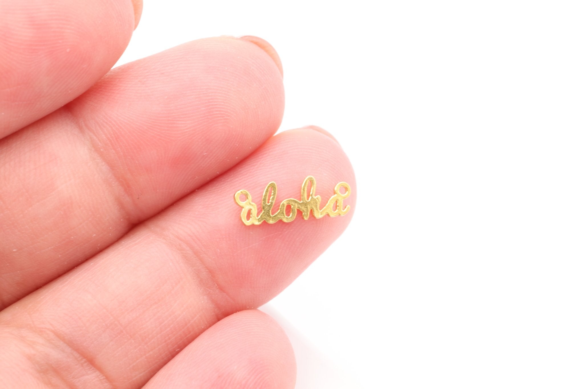 Aloha Connector Charm, Gold - Plated over Sterling Silver, 13mm x 4mm, Bulk DIY Wholesale Jewelry Making Charm - HarperCrown
