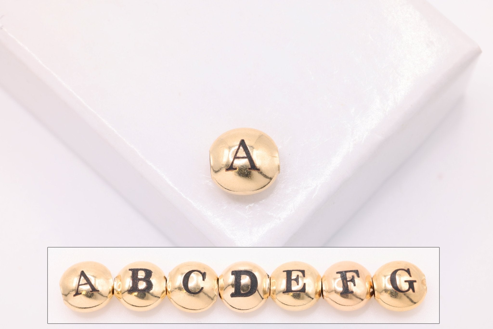 Alphabet Letter Initial Beads, 14K Gold - Filled, 7mm, Personalized Word Name Necklace Bracelet Seamless Oval beads - HarperCrown