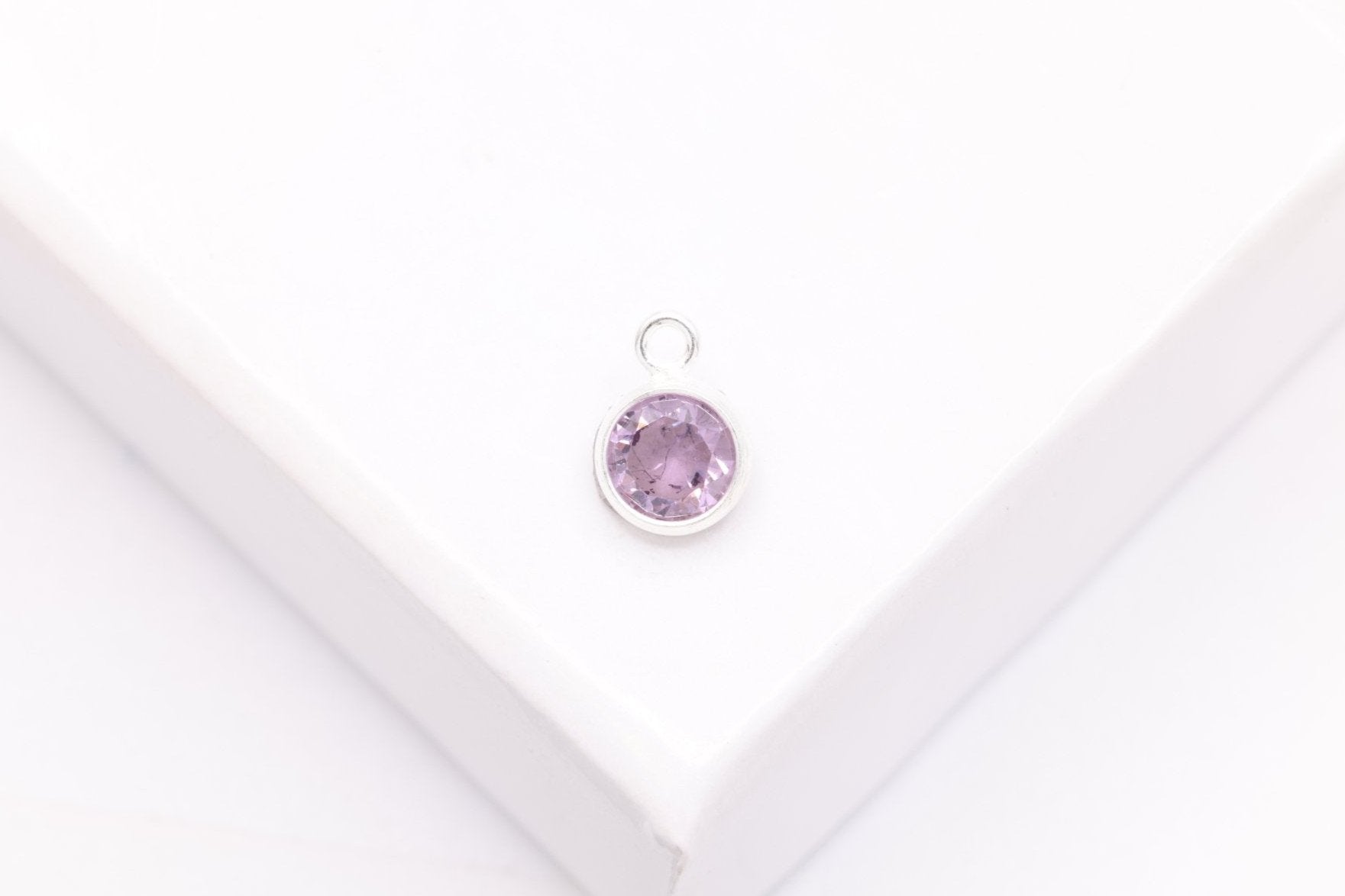 Amethyst CZ Drop Charm, February Birthstone, Sterling Silver, 6mm x 4mm, Wholesale Bulk DIY Wholesale Jewelry Making Charm - HarperCrown