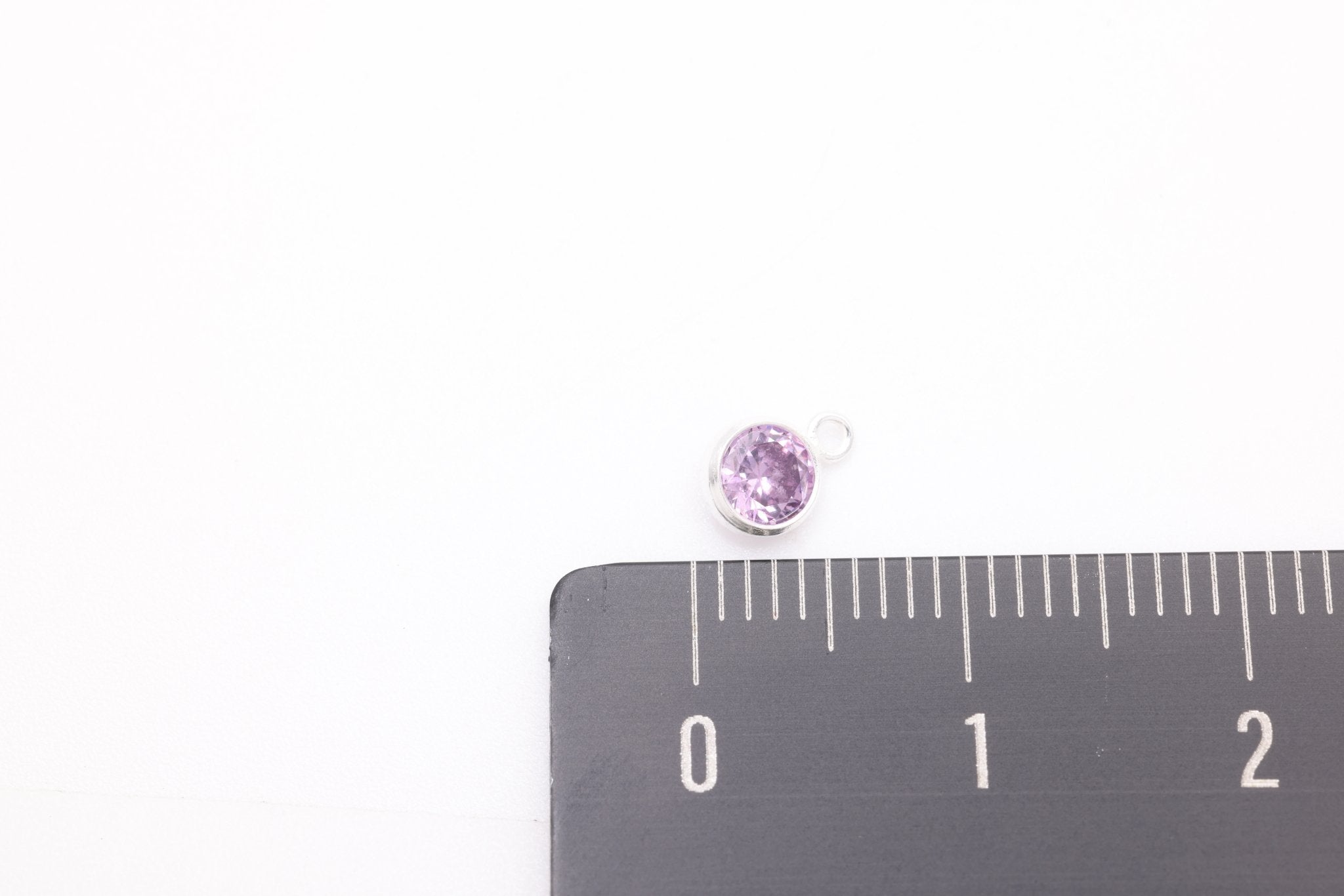 Amethyst CZ Drop Charm, February Birthstone, Sterling Silver, 6mm x 4mm, Wholesale Bulk DIY Wholesale Jewelry Making Charm - HarperCrown