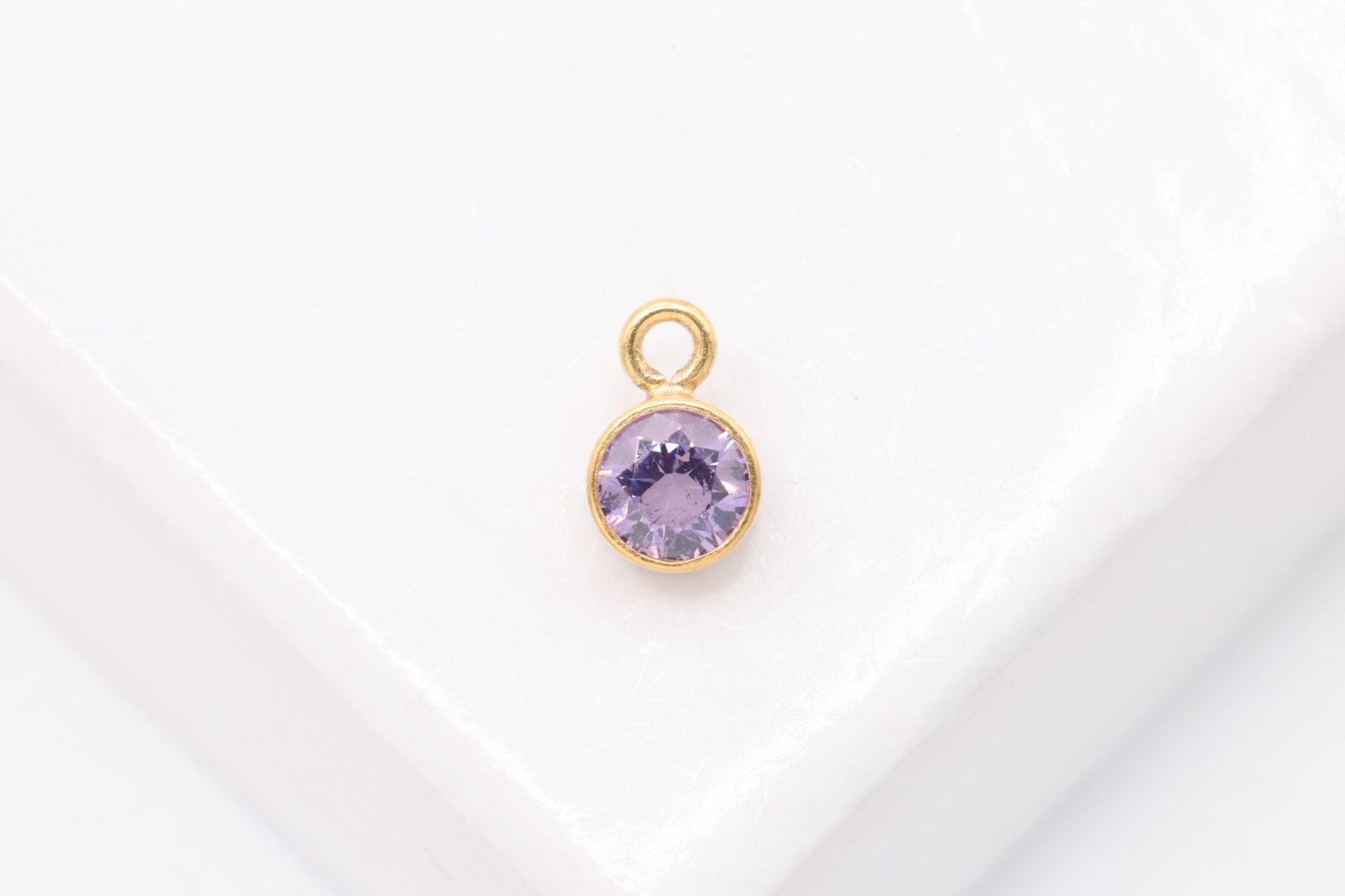 Amethyst CZ, Wholesale, 14/20 Gold - Filled, Drop Charm, February Birthstone, Horizontal Bail - HarperCrown