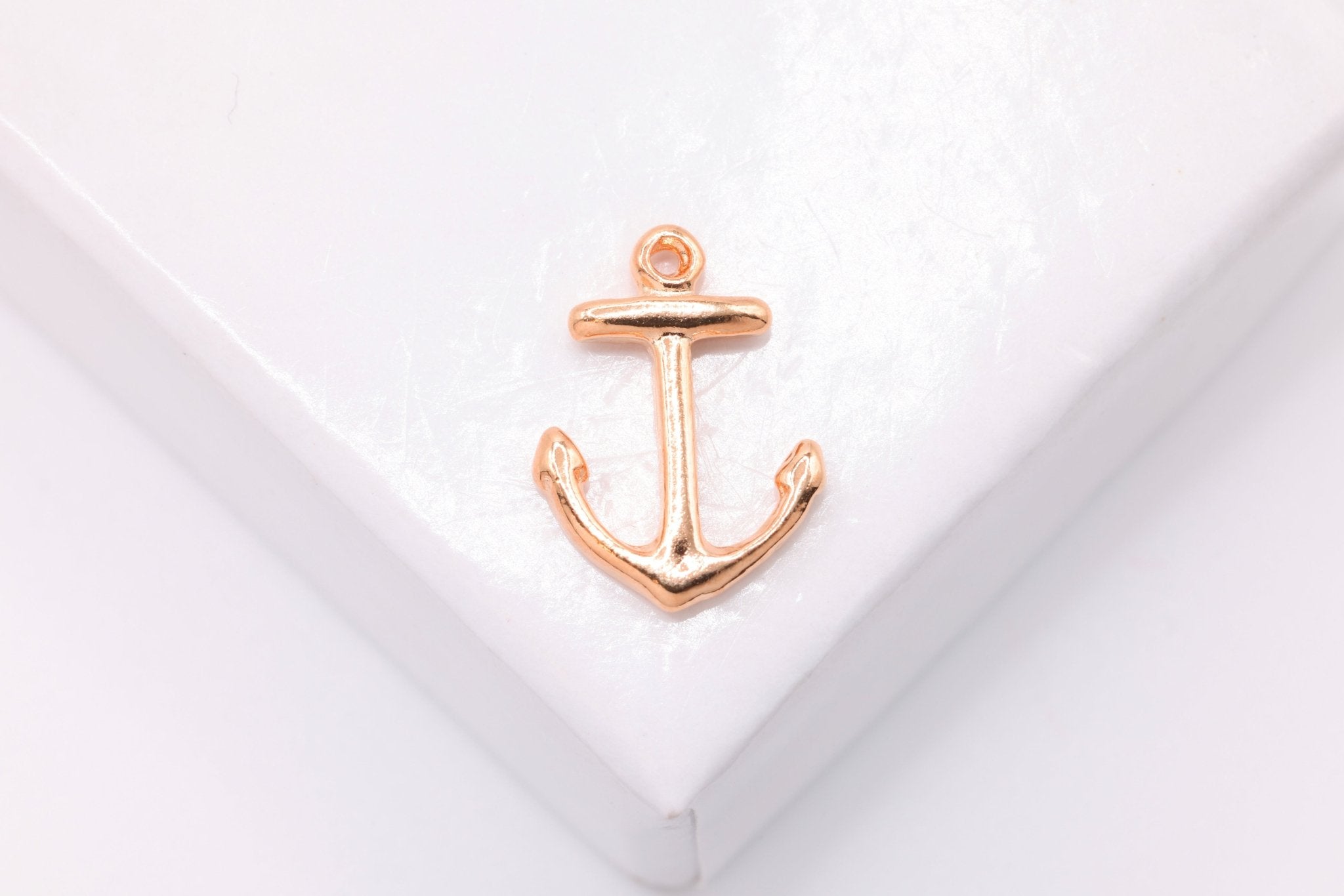 Anchor Charm, Wholesale, 18K Rose Gold - Plated 925 Sterling Silver, 13mm x 10mm, Nautical Sailor Charm - HarperCrown
