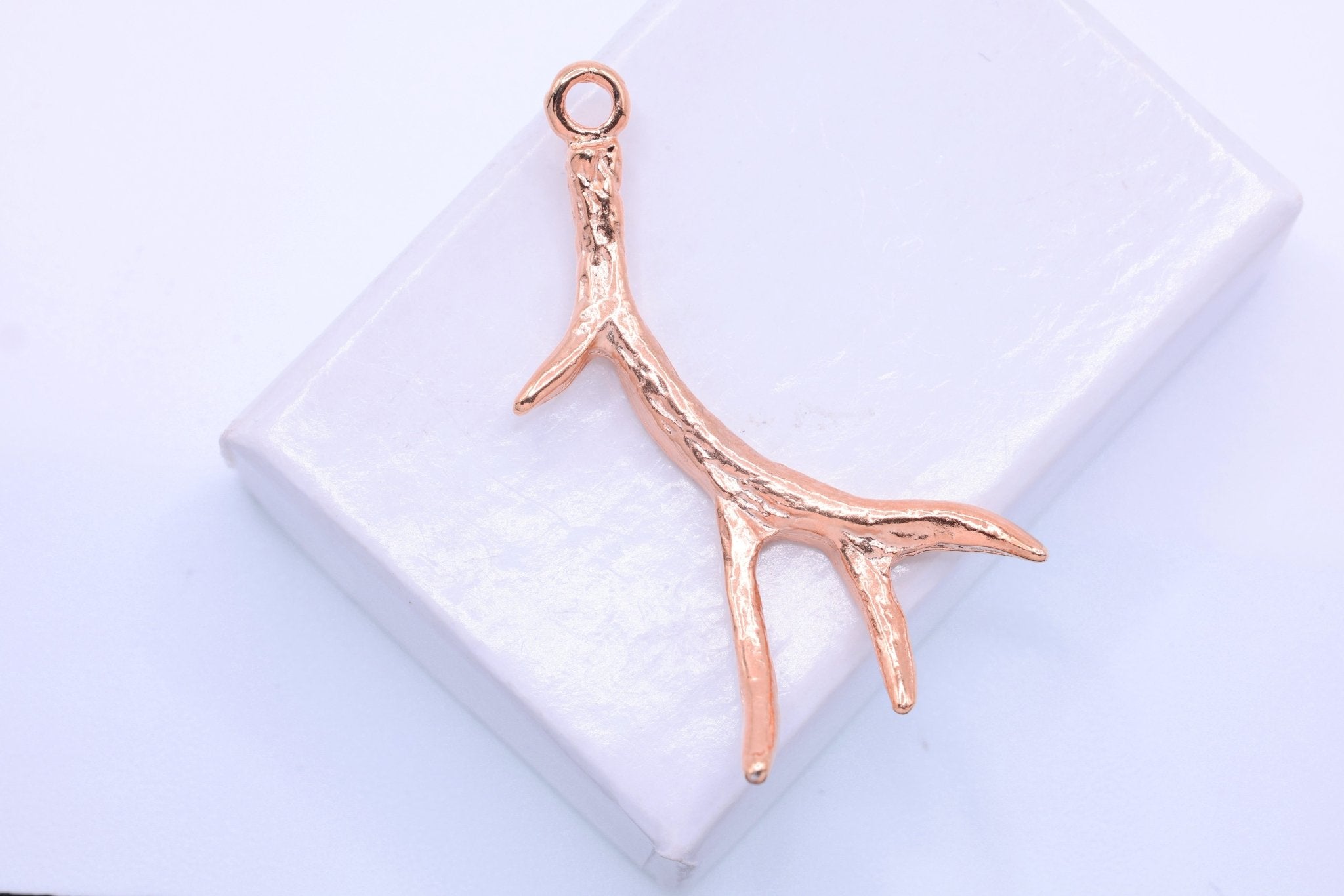 Antler Charm Pendant, 925 Sterling Silver 18K Rose Gold - Plated, 25mm x 40mm, Hunting Nature - HarperCrown