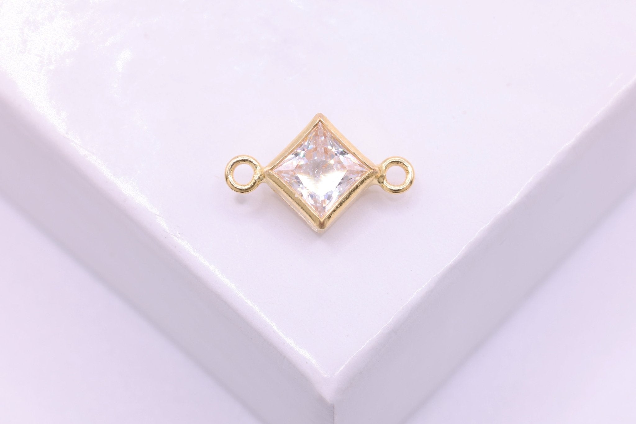 April Birthstone Diamond CZ Connector Bezel Frame, 14/20 Gold - Filled, 4mm - HarperCrown