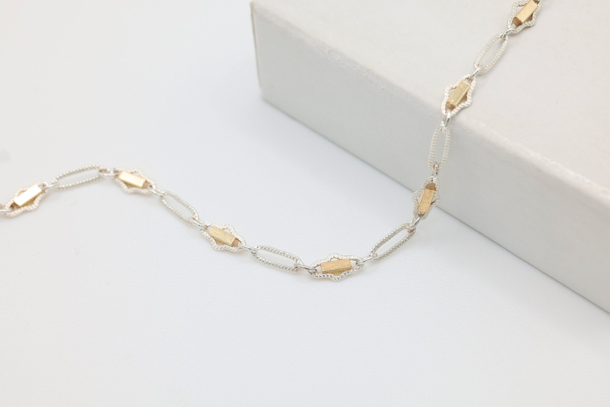 Bar Two Tone Chain, 14/20 Gold - Filled or 925 Sterling Silver, Wholesale, Pay Per Foot, Jewelry Making Chain - HarperCrown