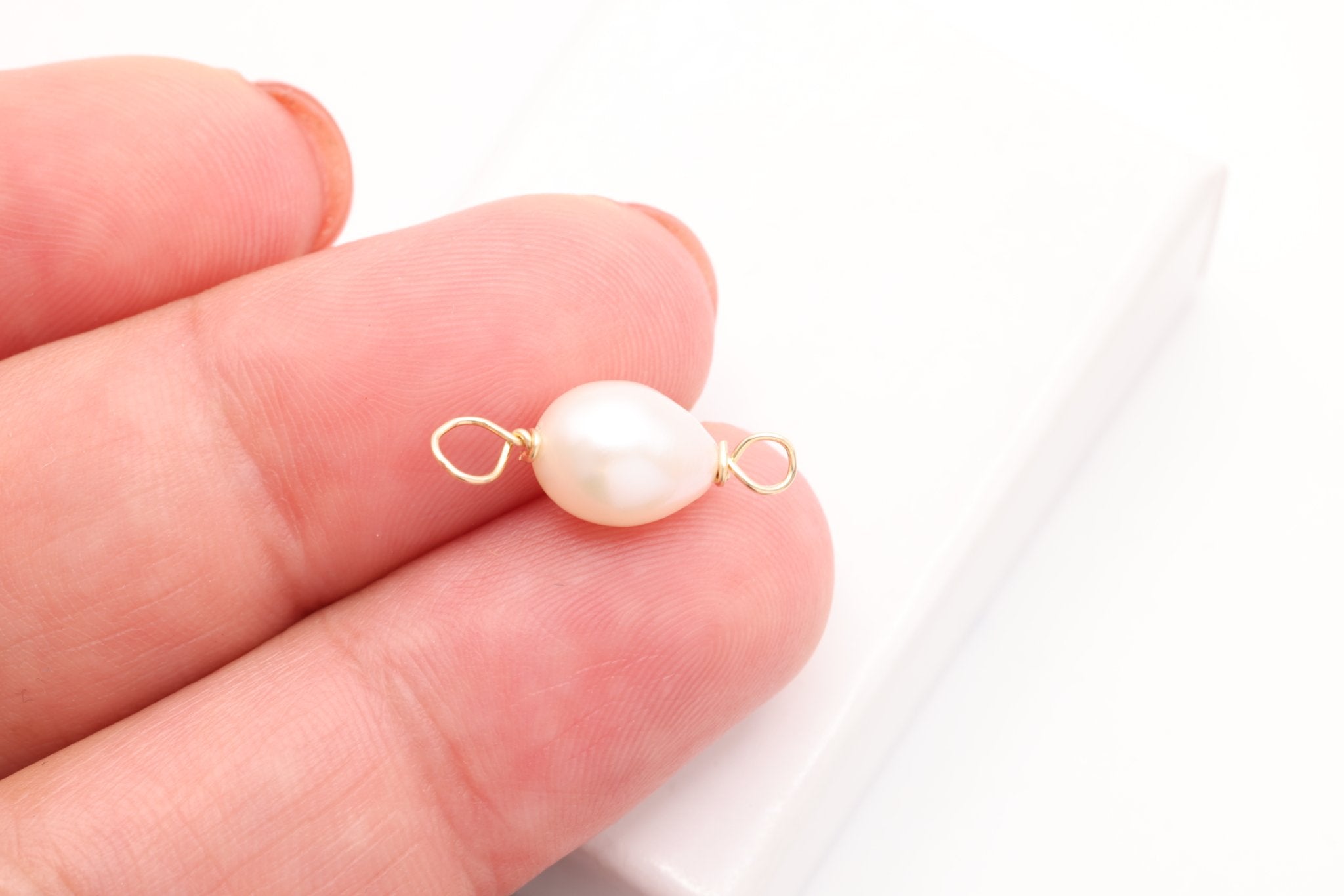 Baroque Freshwater Pearl Connector Charm, Gold - Filled, 17mm x 6mm, Wire Wrapped Pearl, Bulk DIY Wholesale Jewelry Making Charm - HarperCrown