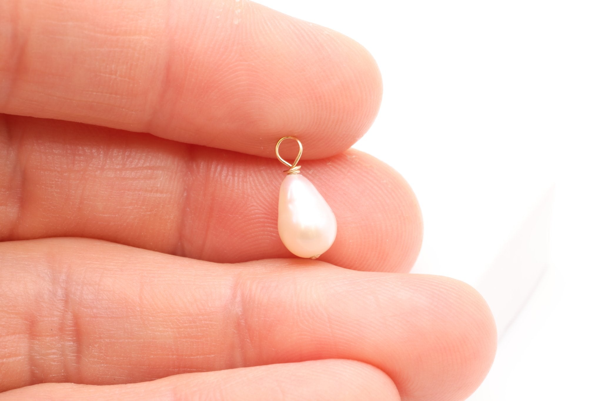Baroque Pearl Drop Charm, Gold - Filled, 9mm x 6mm, Wire Wrapped Pear Shaped Pearl, Bulk DIY Wholesale Jewelry Making Charm - HarperCrown