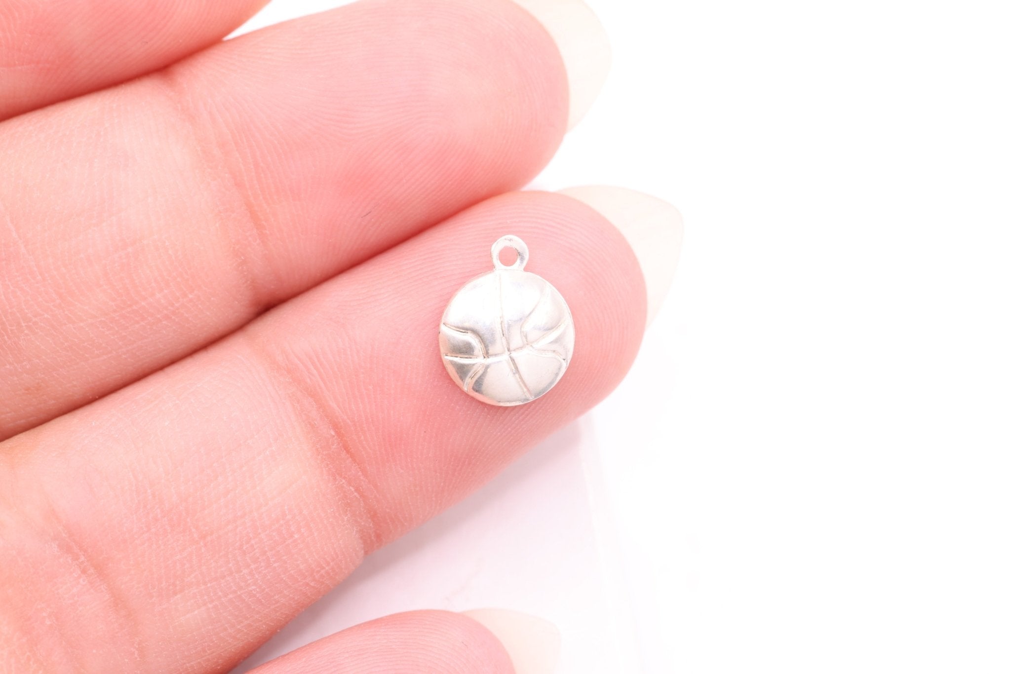 Basketball Charm, Wholesale, 925 Sterling Silver, 8mm, Jewelry Making Charm - HarperCrown