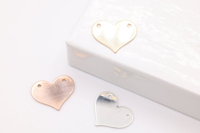 Blank Heart Wholesale Stamping Connector Charm - 14k gold filled, 14k rose gold filled, or sterling silver 24 gauge, Personalized Heart blanks, E137 - HarperCrown