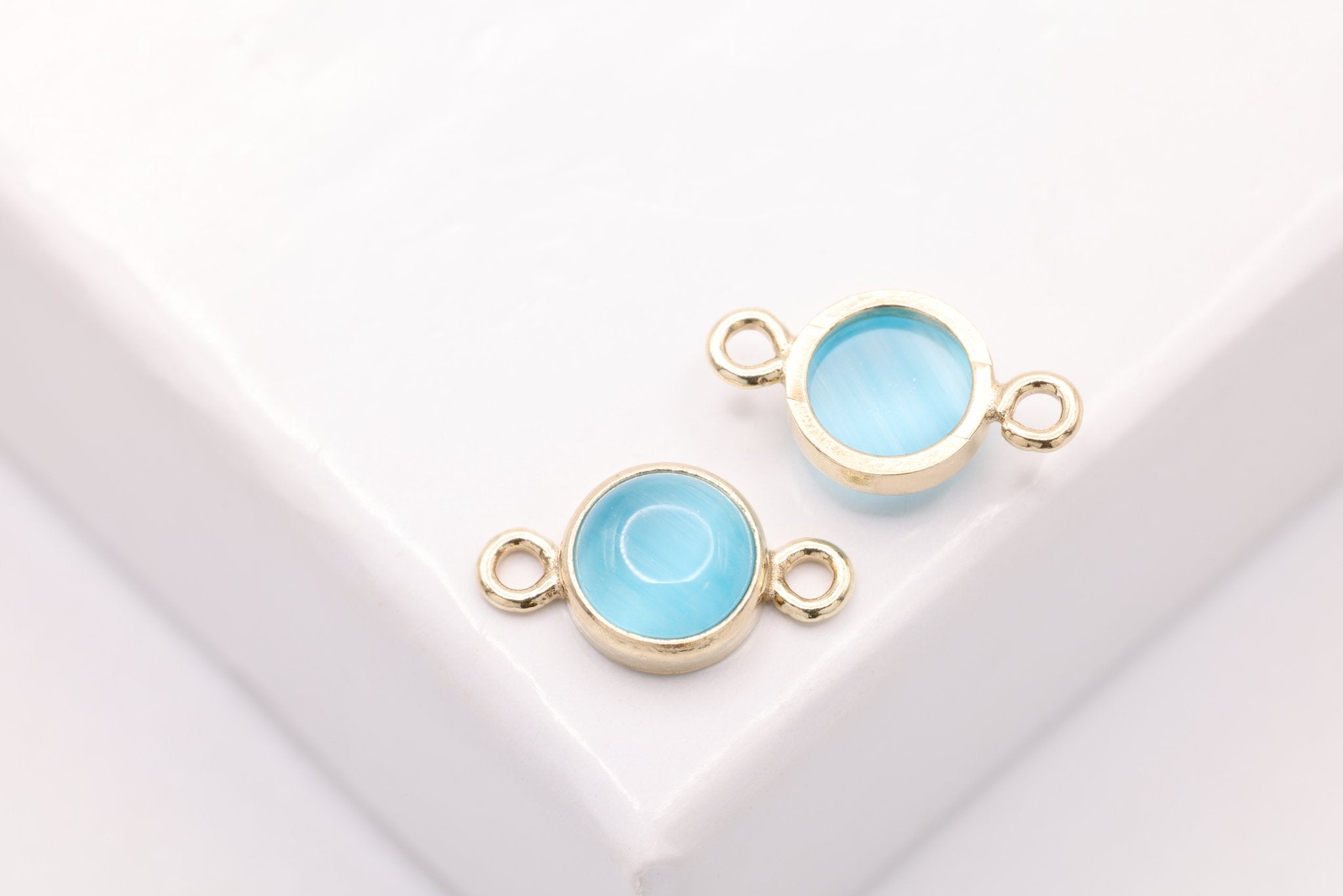Blue Cat's Eye Stone Connector Charm, Gold - Filled, 8mm x 4.5mm, Cat's - Eye Gemstone Charm, Bulk DIY Wholesale Jewelry Making Charm - HarperCrown