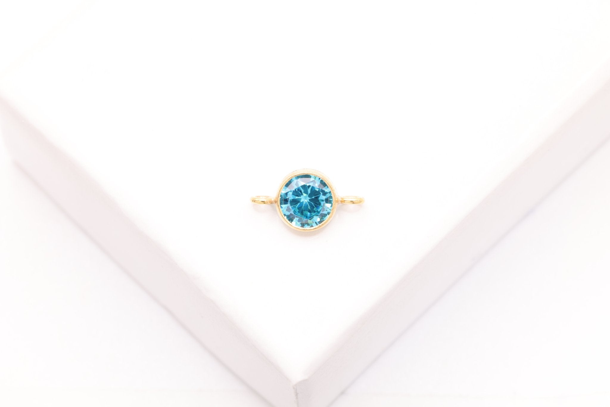 Blue Topaz CZ Connector Charm, Gold - Filled, 4mm, Bulk DIY Wholesale Jewelry Making Charm - HarperCrown