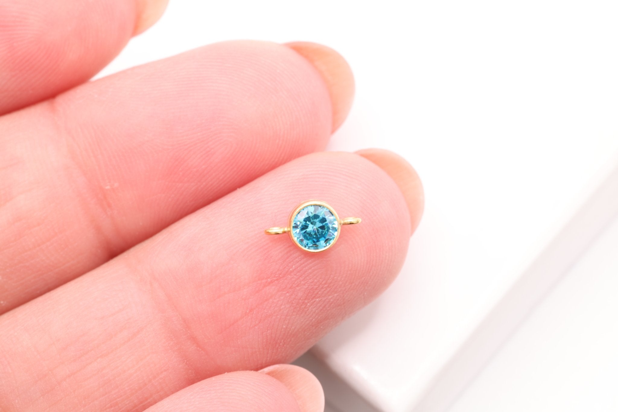 Blue Topaz CZ Connector Charm, Gold - Filled, 4mm, Bulk DIY Wholesale Jewelry Making Charm - HarperCrown