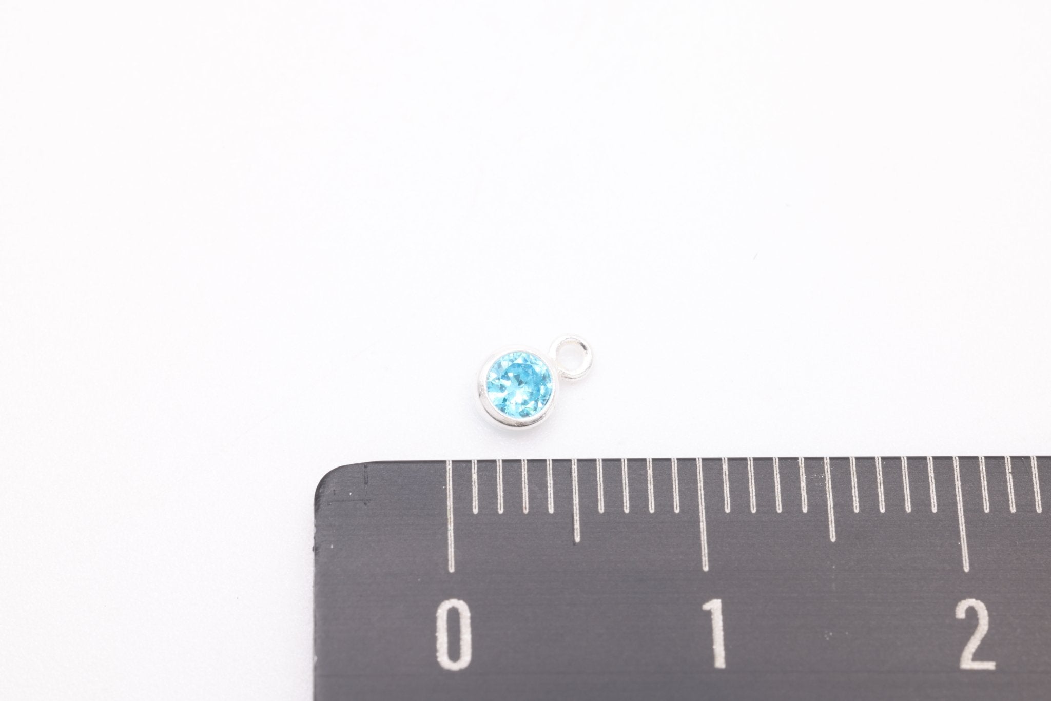 Blue Topaz CZ Drop Charm, December Birthstone, Sterling Silver, 5mm x 3mm, Wholesale Bulk DIY Wholesale Jewelry Making Charm - HarperCrown