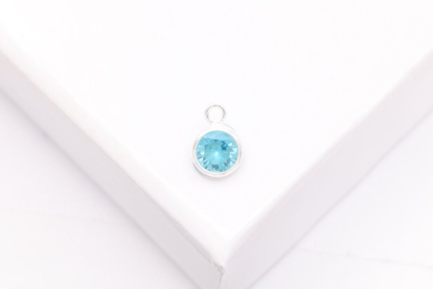 Blue Topaz CZ Drop Charm, December Birthstone, Sterling Silver, 6mm x 4mm, Wholesale Bulk DIY Wholesale Jewelry Making Charm - HarperCrown