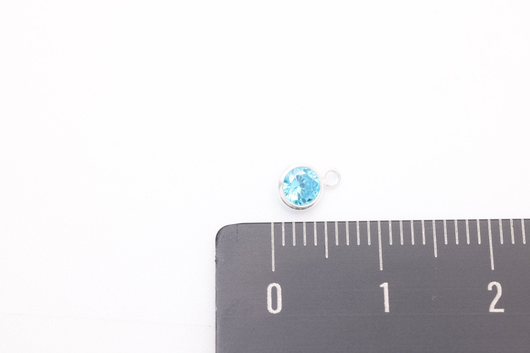 Blue Topaz CZ Drop Charm, December Birthstone, Sterling Silver, 6mm x 4mm, Wholesale Bulk DIY Wholesale Jewelry Making Charm - HarperCrown