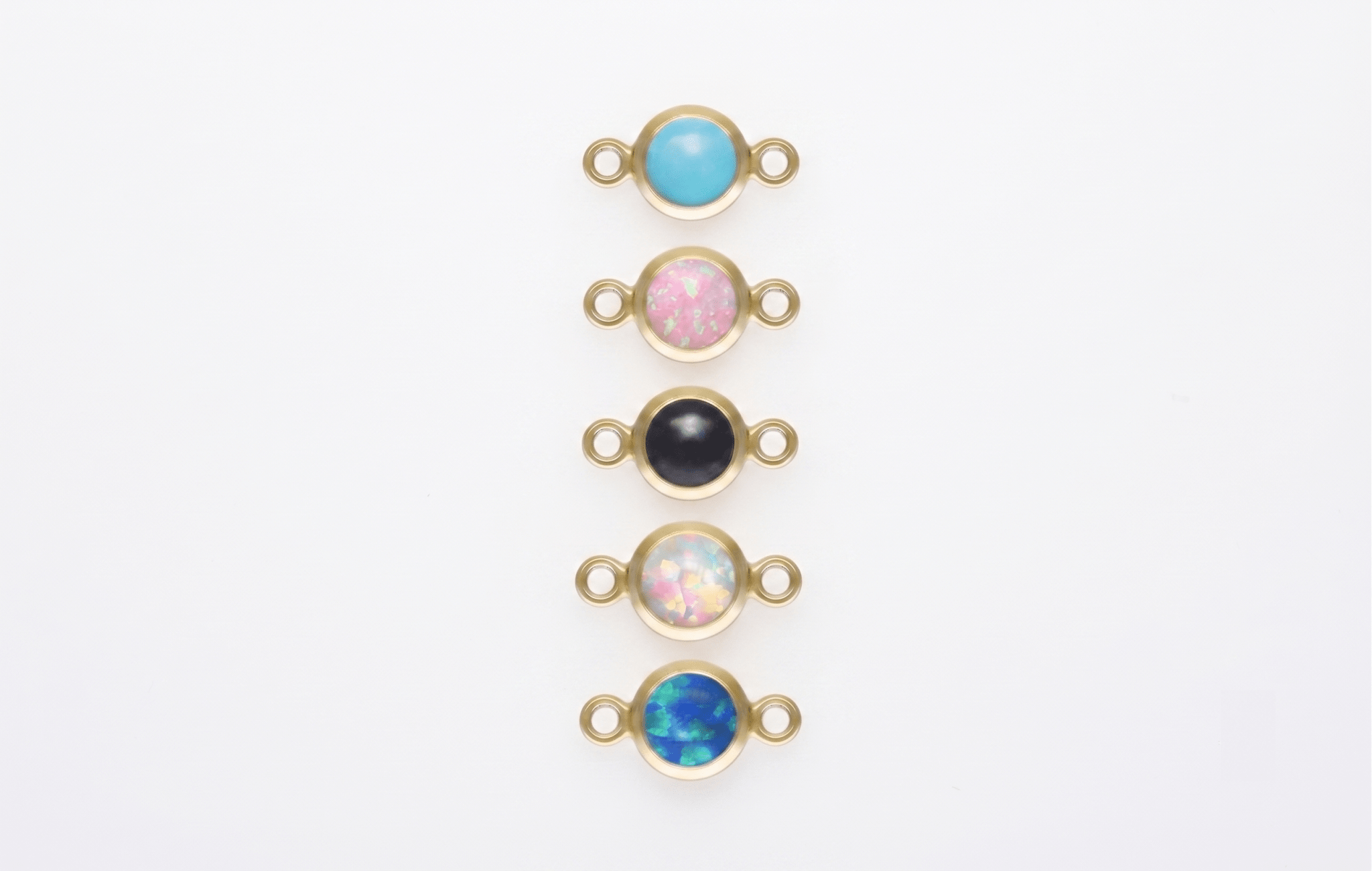 Blue White Bello Opal Connector Charm, 14/20 Gold-Filled Opal, 4mm, Imitation Turquoise Opal Bezel Rim Link Charm Permanent Jewelry - HarperCrown