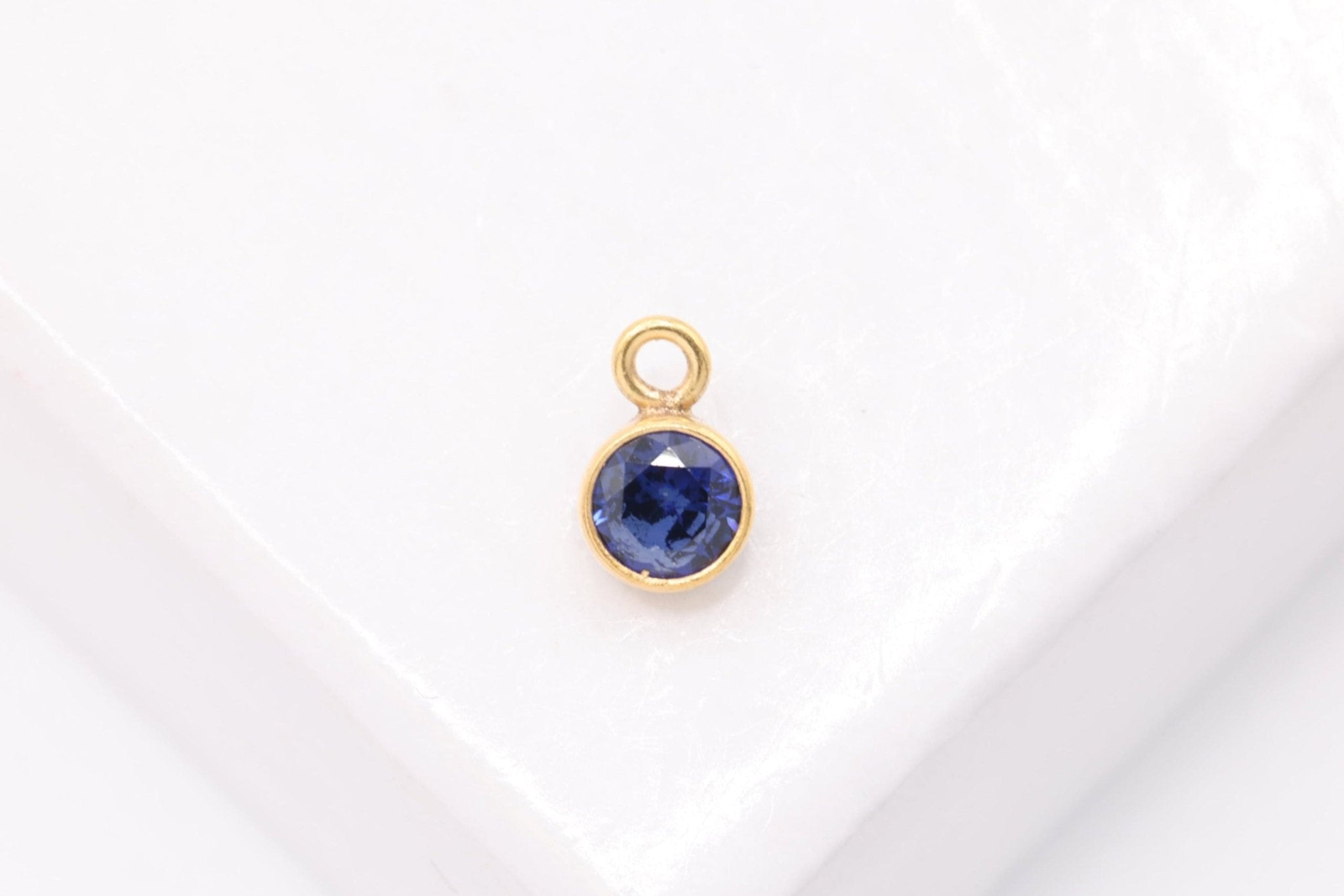 Blue Zircon Birthstone CZ, Wholesale, 14/20 Gold - Filled, Drop Charm, December Birthstone, Horizontal Bail - HarperCrown