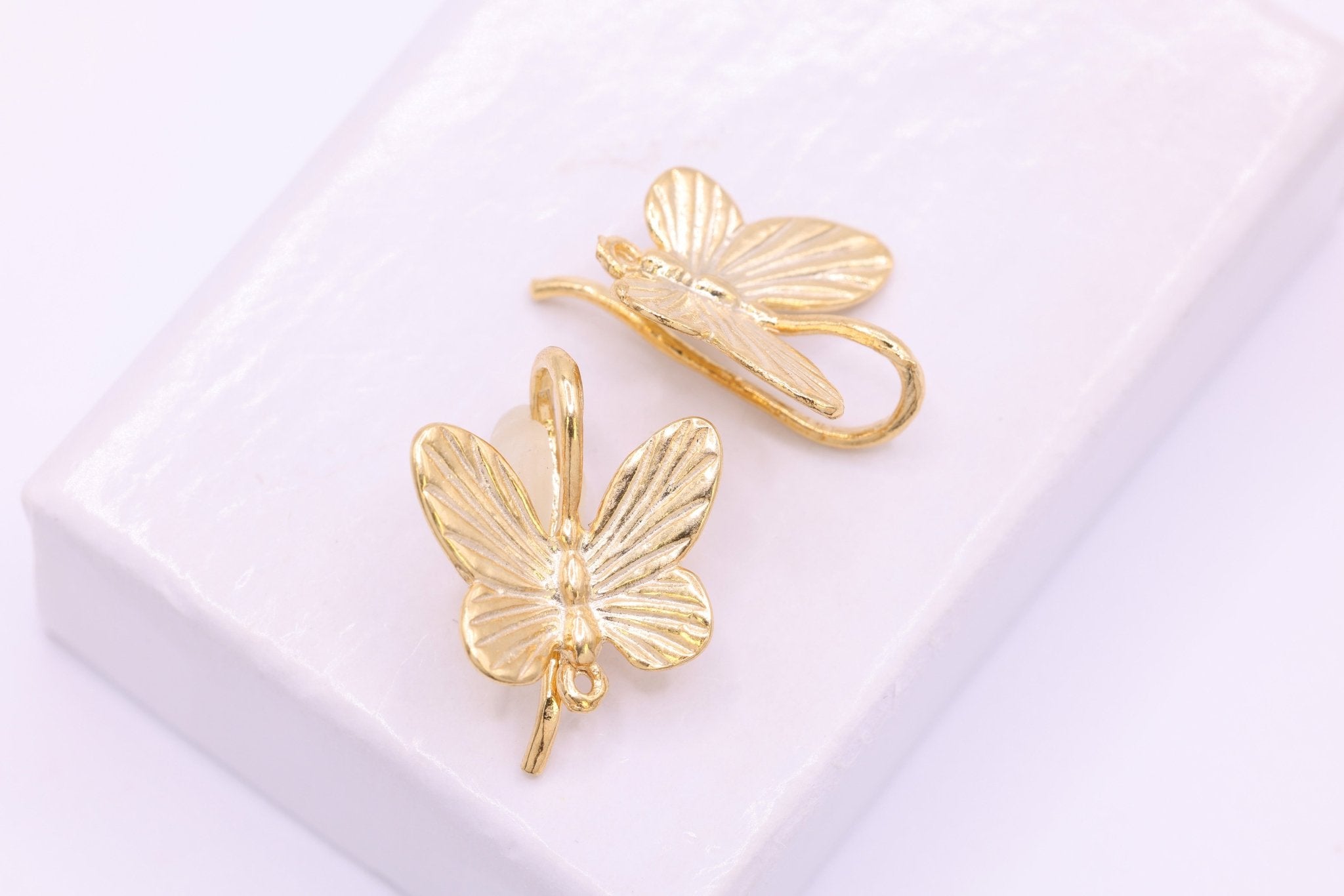 Butterfly Ear Wire Earrings, Vermeil Gold Sterling Silver, Insect Butterfly Bee HoneyBee Ear Wire Findings Component Ear Hook - HarperCrown