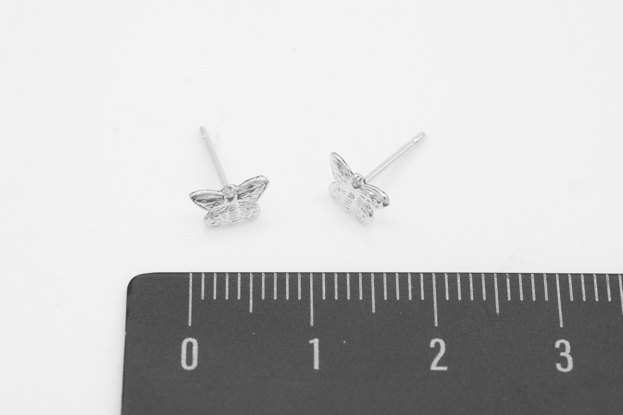 Butterfly Stud Earring, 925 Sterling Silver, 7mm x 4mm, Wholesale, Insect Dainty Minimalist Jewelry Earrings - HarperCrown