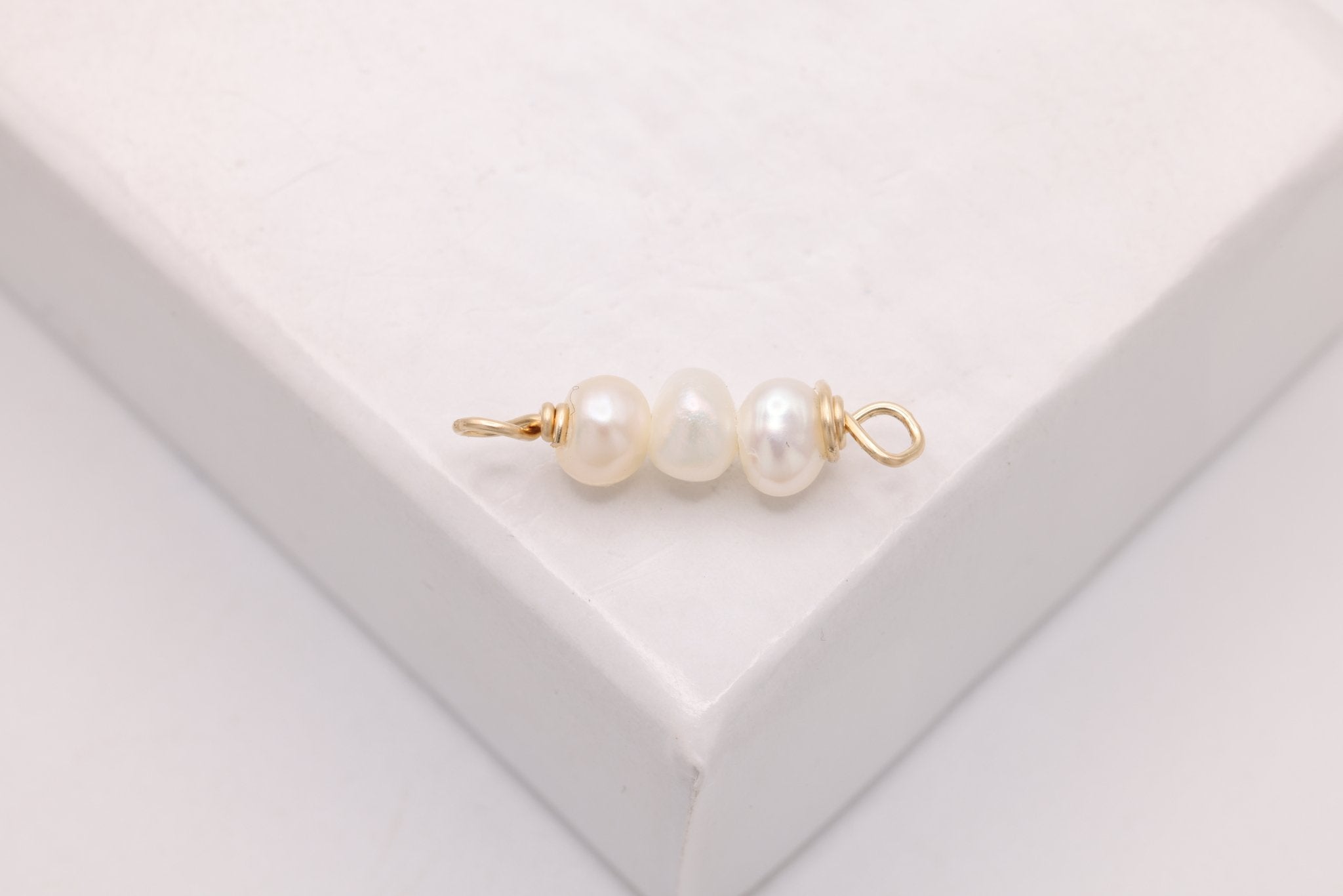 Button Pearl Connector Charm, Gold - Filled, 14mm x 3mm, Wire Wrapped Pearl, Bulk DIY Wholesale Jewelry Making Charm - HarperCrown