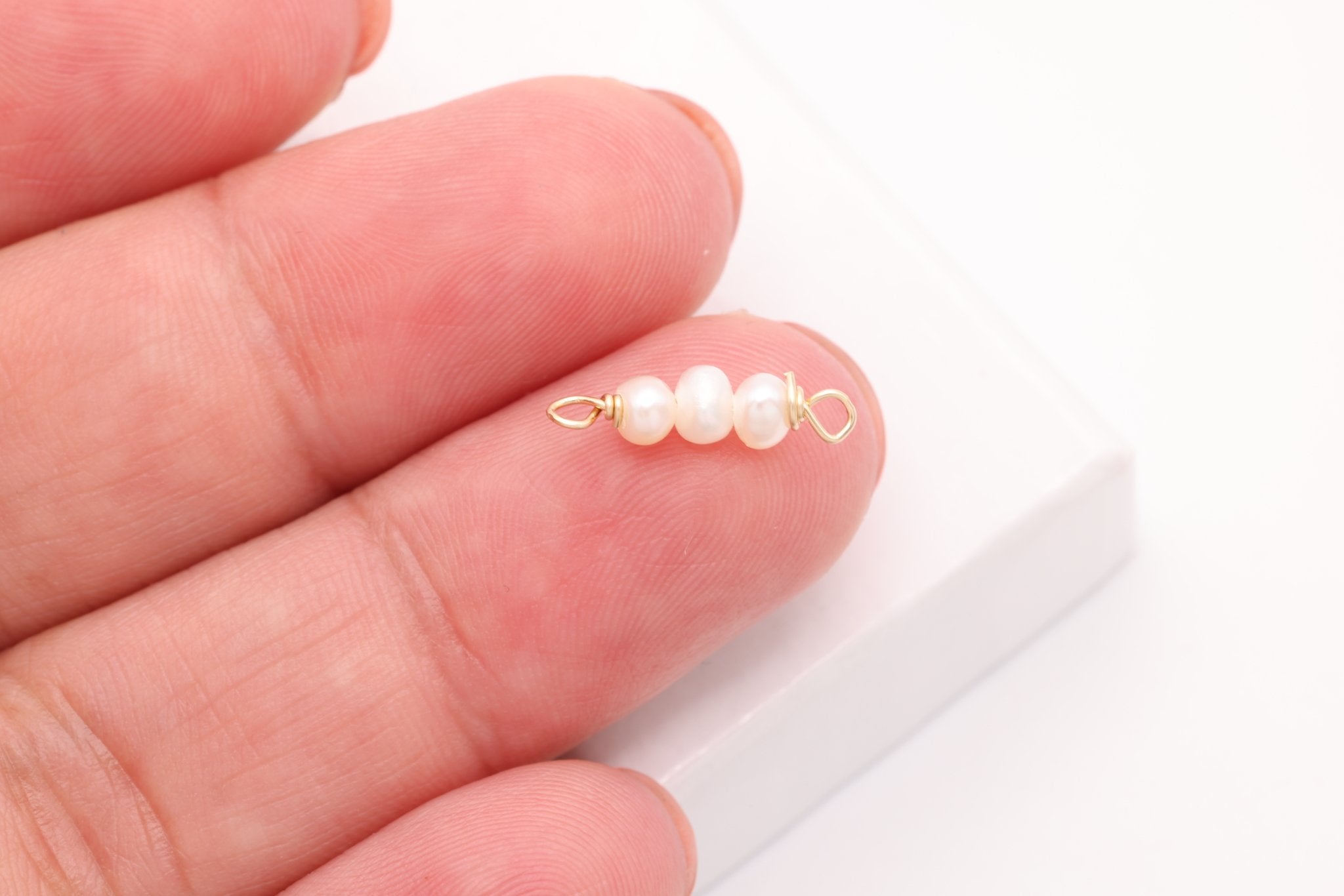 Button Pearl Connector Charm, Gold - Filled, 14mm x 3mm, Wire Wrapped Pearl, Bulk DIY Wholesale Jewelry Making Charm - HarperCrown