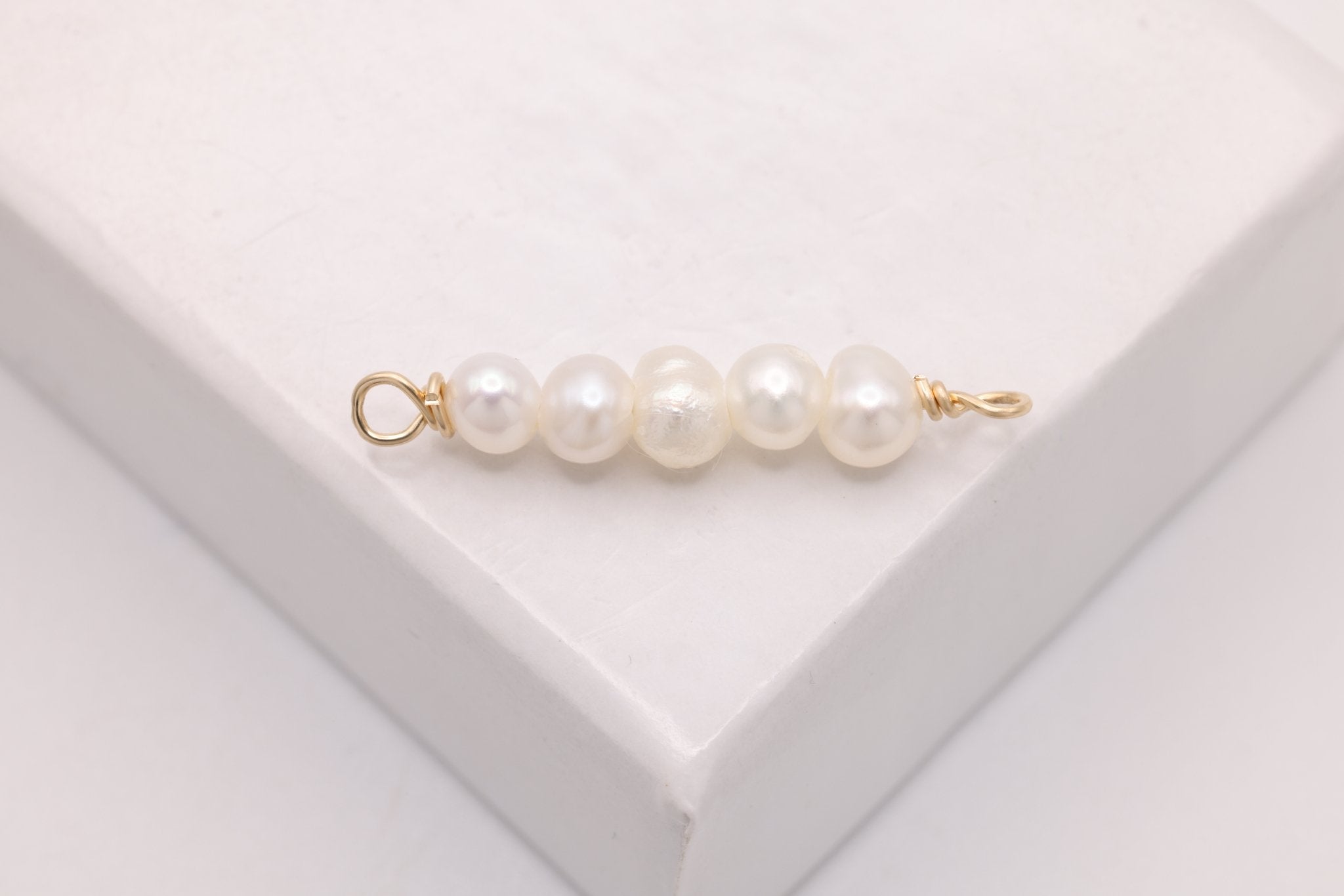 Button Pearl Connector Charm, Gold - Filled, 20mm x 3mm, Wire Wrapped Pearl, Bulk DIY Wholesale Jewelry Making Charm - HarperCrown