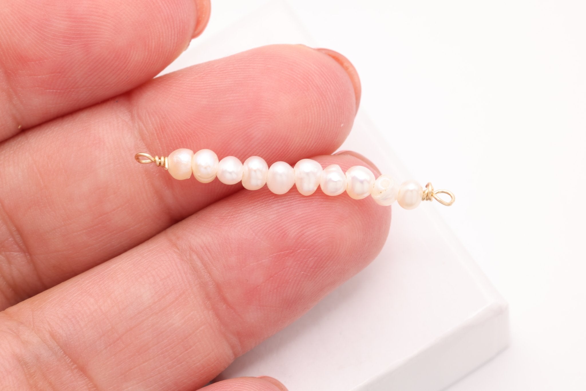 Button Pearl Connector Charm, Gold - Filled, 34mm x 3mm, Wire Wrapped Pearl, Bulk DIY Wholesale Jewelry Making Charm - HarperCrown