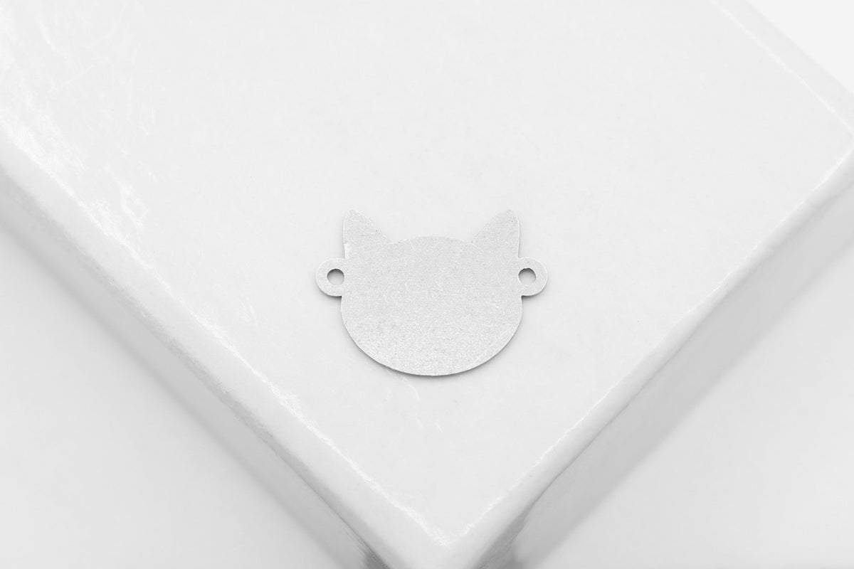 Cat Head Connector Charm, 925 Sterling Silver, 10mm x 8mm, Wholesale, Jewelry Making Charm - HarperCrown