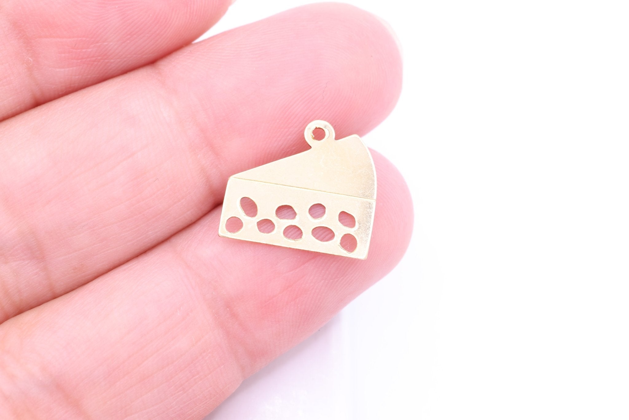 Cheese Charm, Wholesale, 14/20 Gold - Filled, 15mm x 10mm, Swiss Cheese Slice Permanent Jewelry - HarperCrown