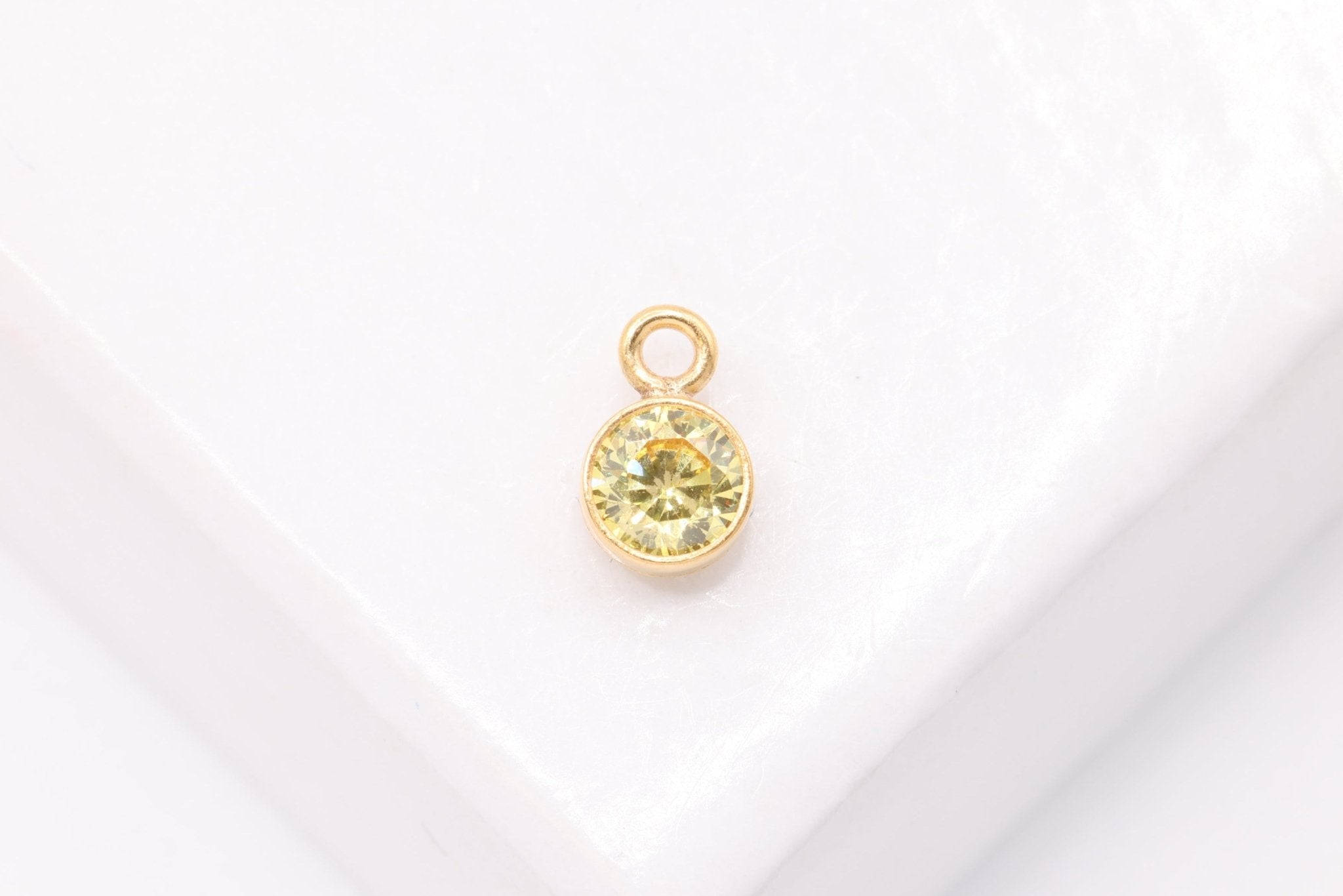 Citrine Birthstone CZ, Wholesale, 14/20 Gold - Filled, Drop Charm, November Birthstone, Horizontal Bail - HarperCrown
